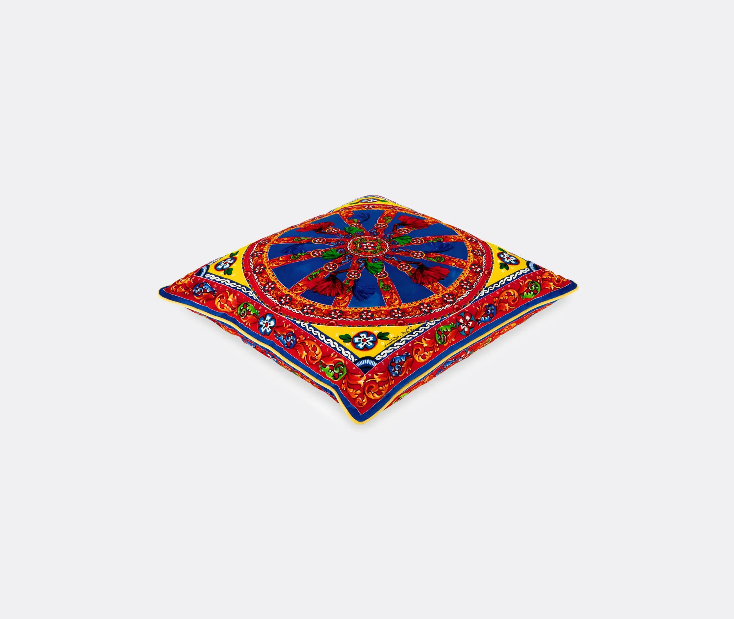 Carretto Siciliano Medium Velvet Cushion - Multicolor