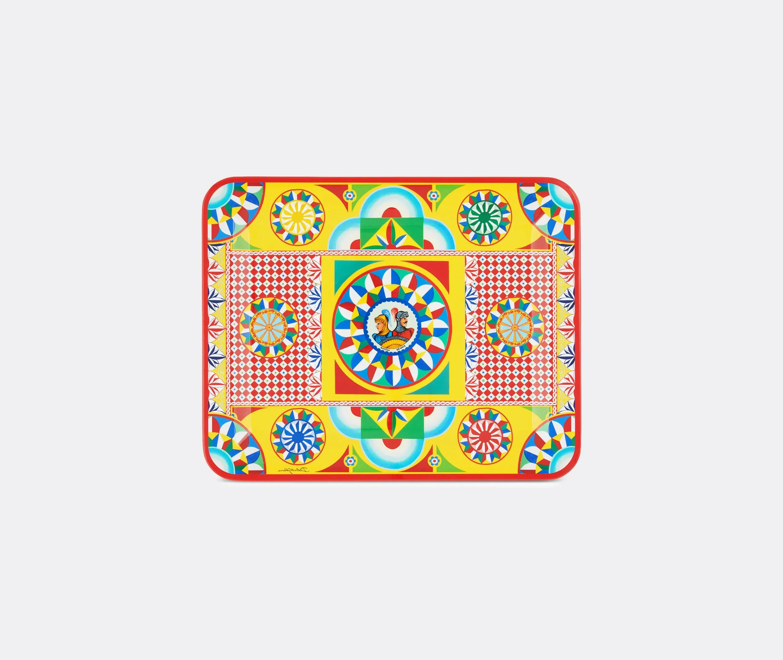 Carretto Siciliano Square Medium Wooden Tray - Multicolor