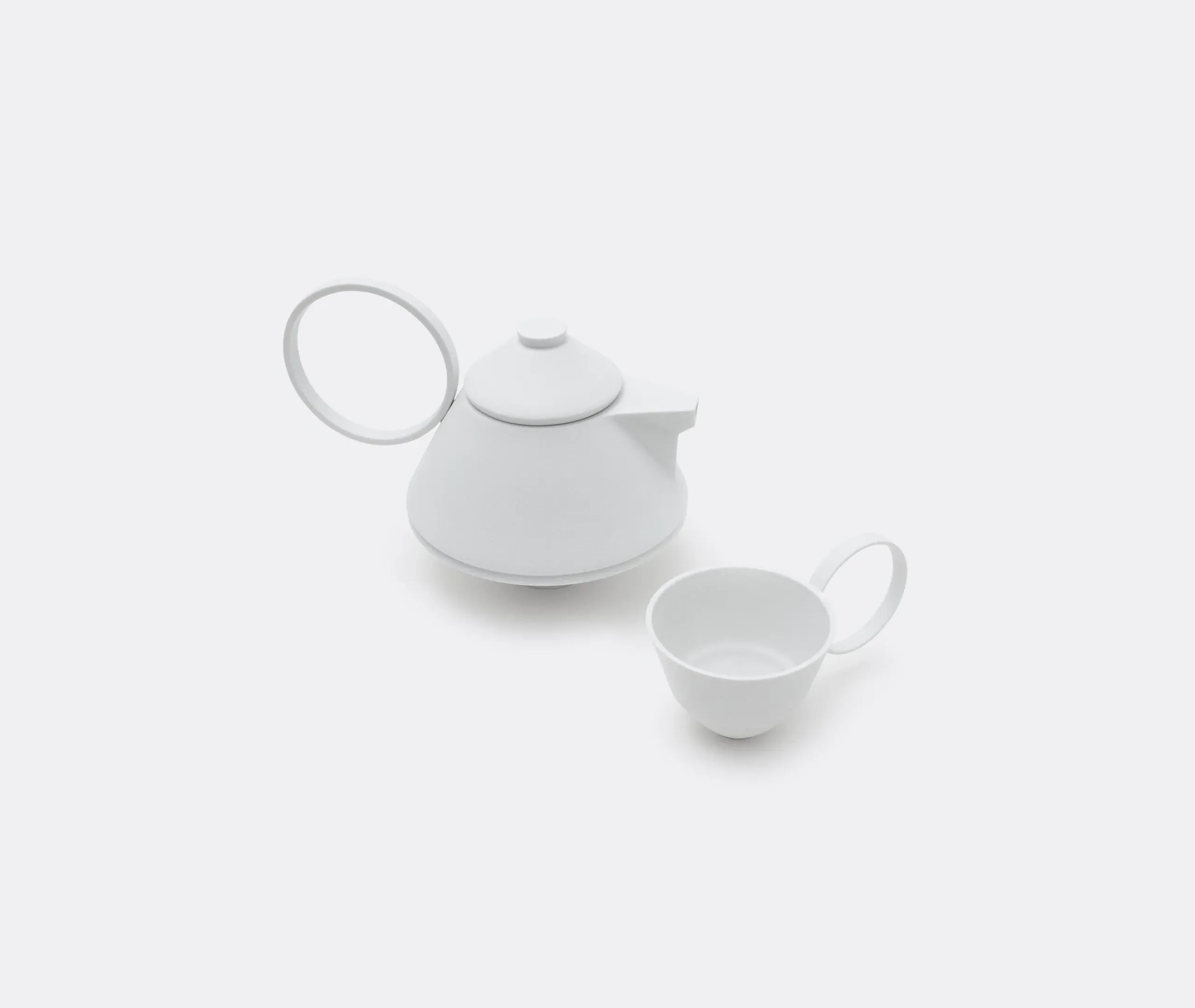 Set of 2 Circle Teacups - White, Porcelain