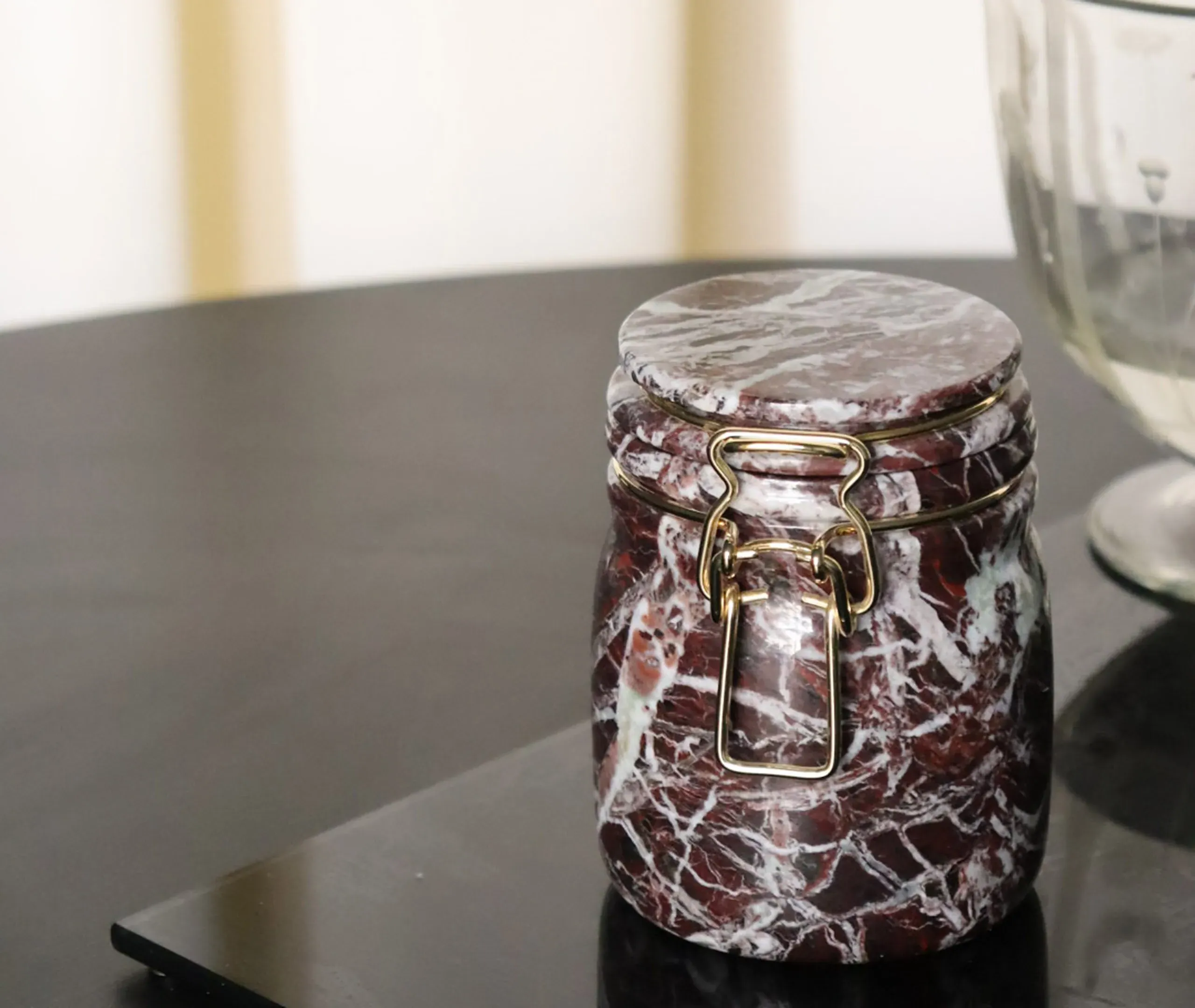Storage Jar with Brass Latch - Red, Marble