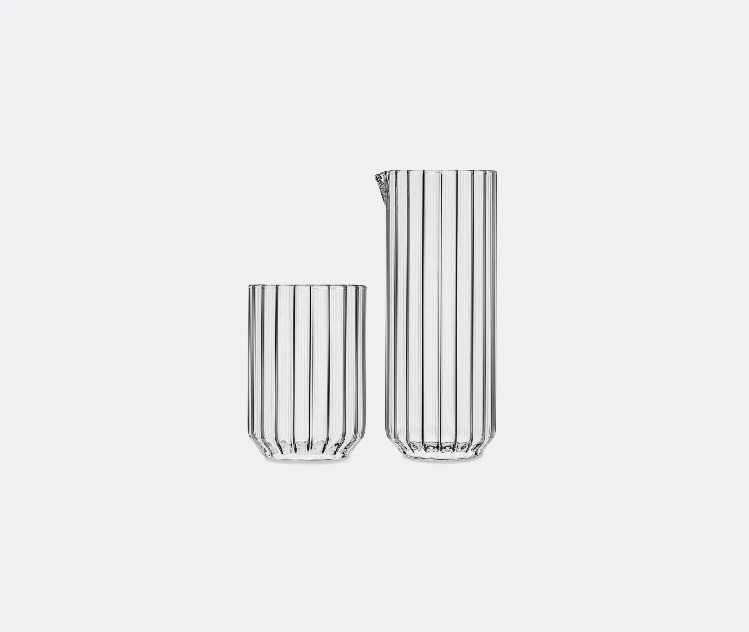 Tall Carafe with Linear Detail - Clear Glass