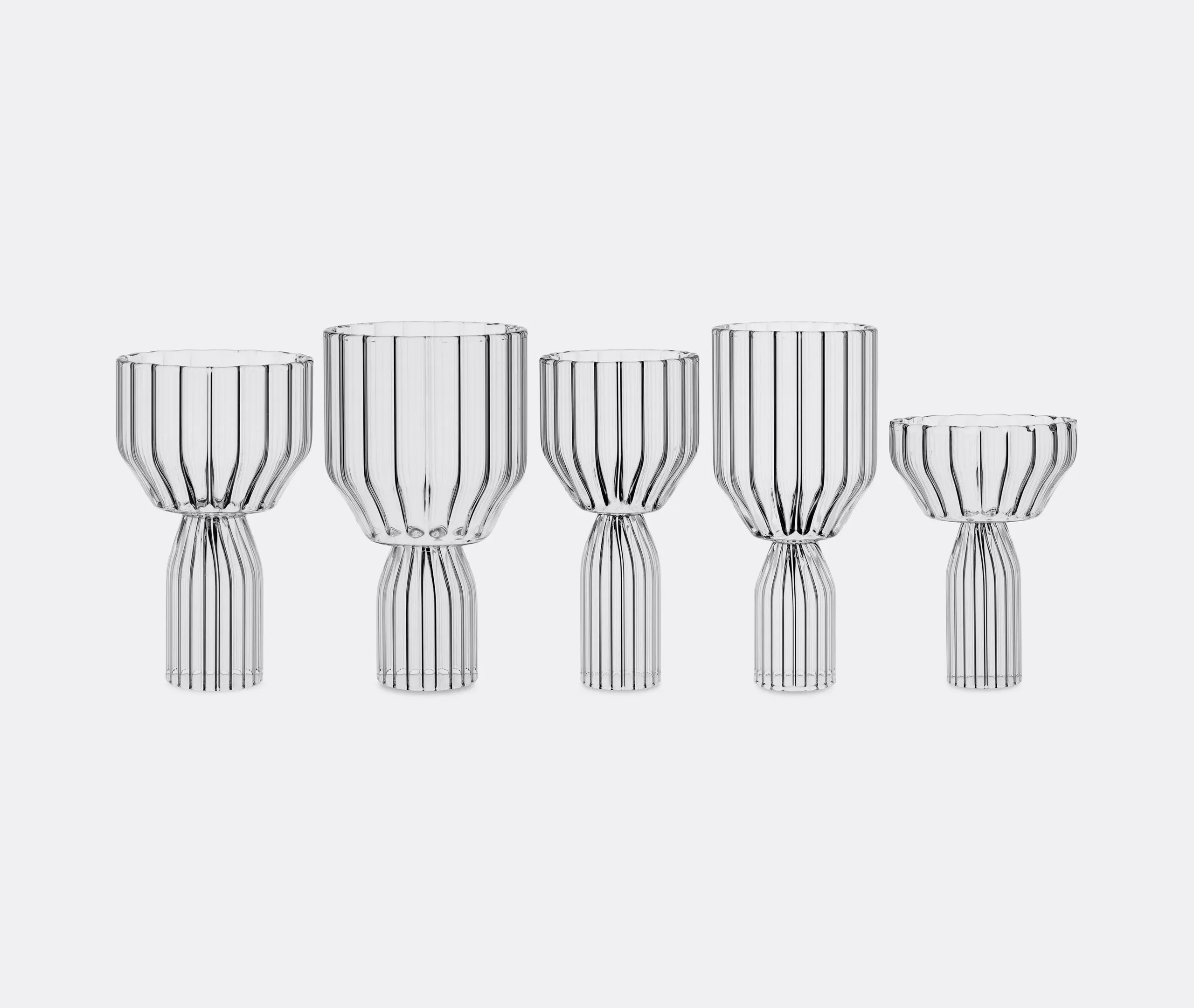 Water Goblet Set with Fluted Design - Clear Glass