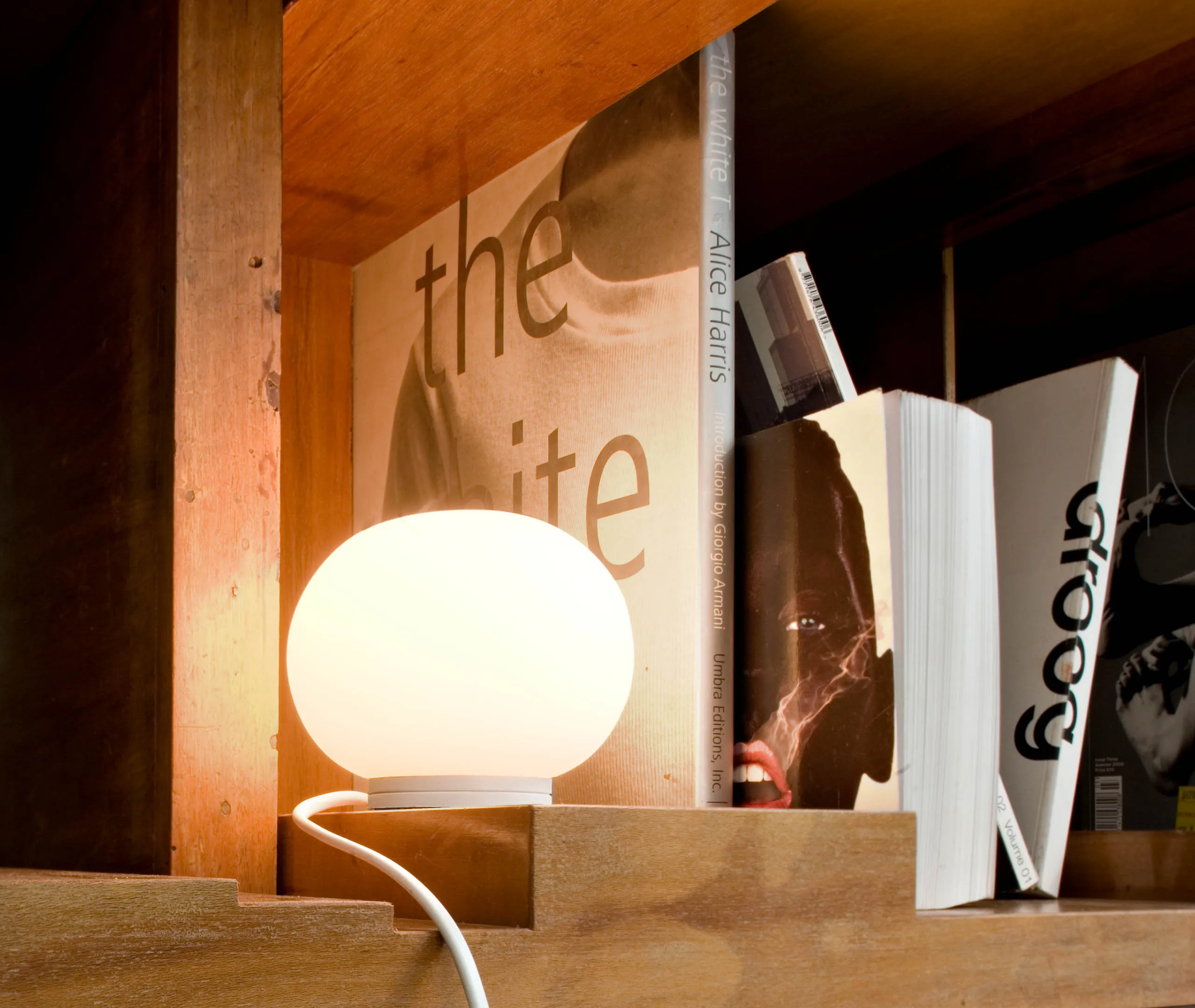 Mini Table Lamp with UK Plug - White, Glass