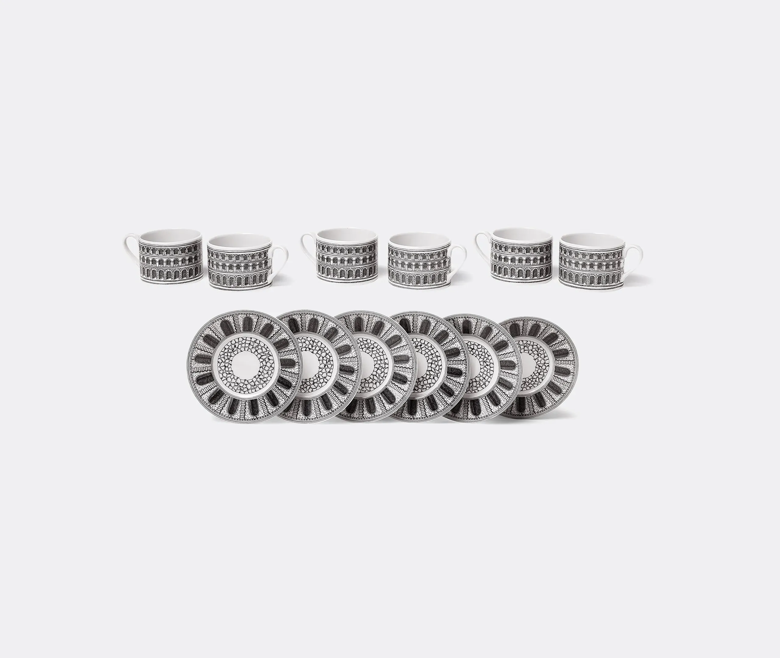 6-Piece Teacup Set - Black & White, Ceramic