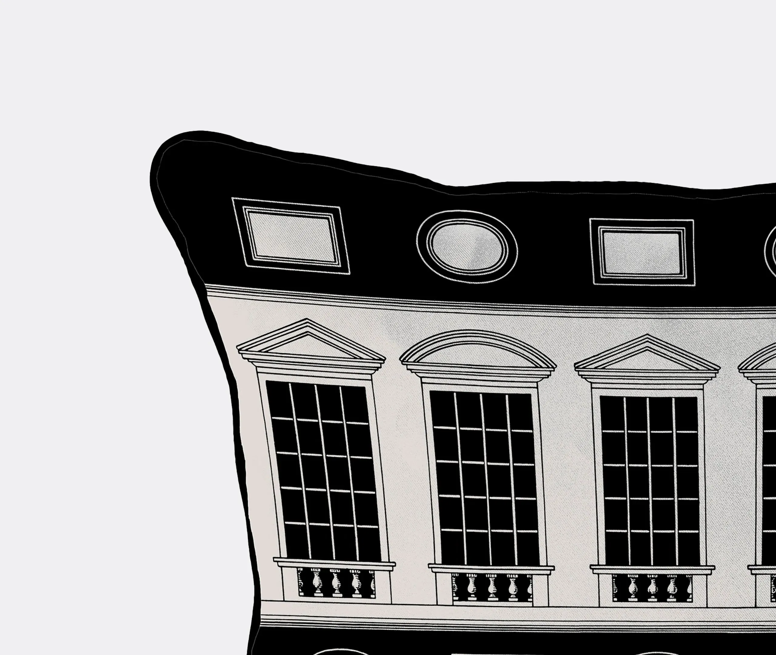 Square Cushion with Architecture Print - Black, Wool