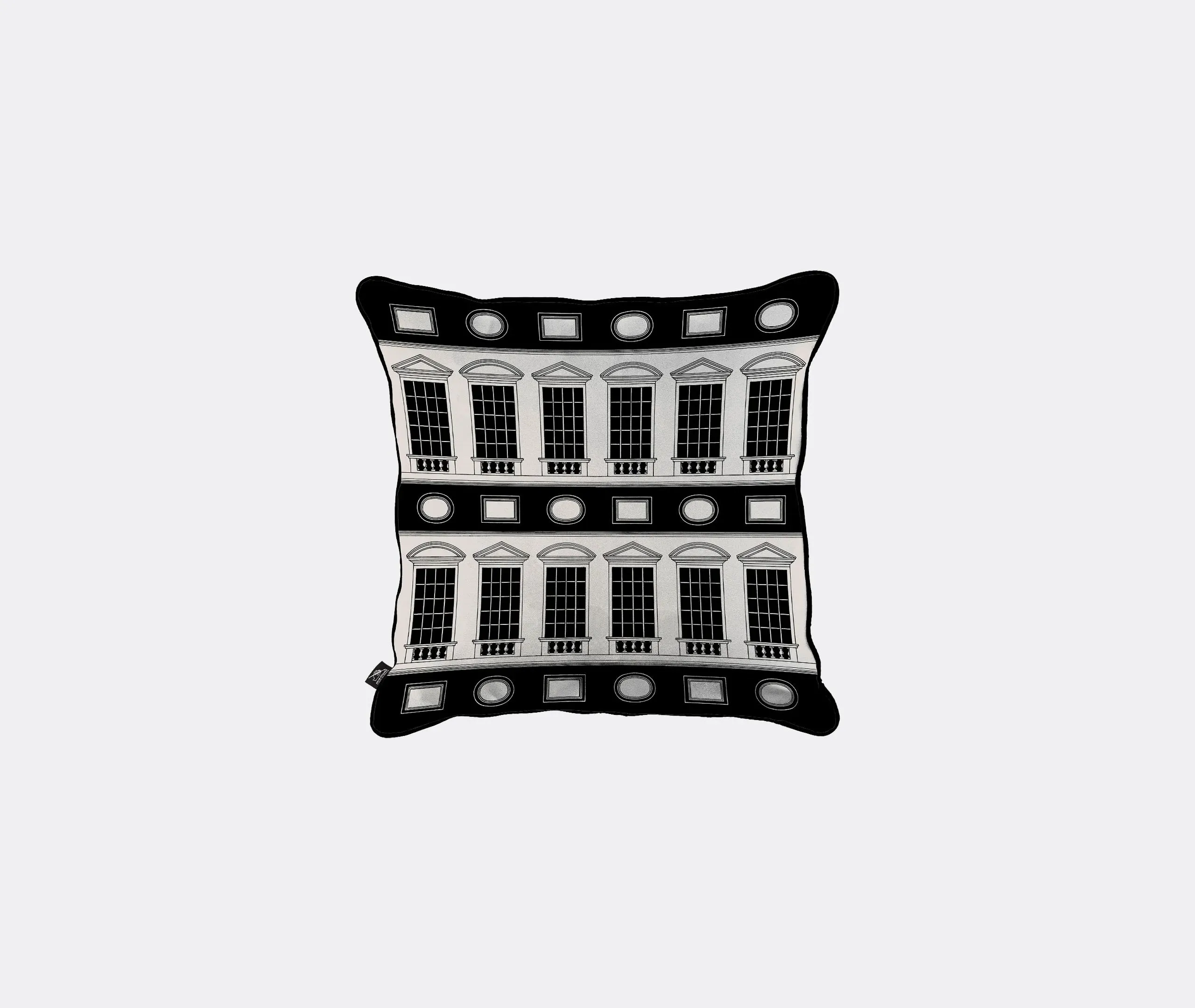 Square Cushion with Architecture Print - Black, Wool