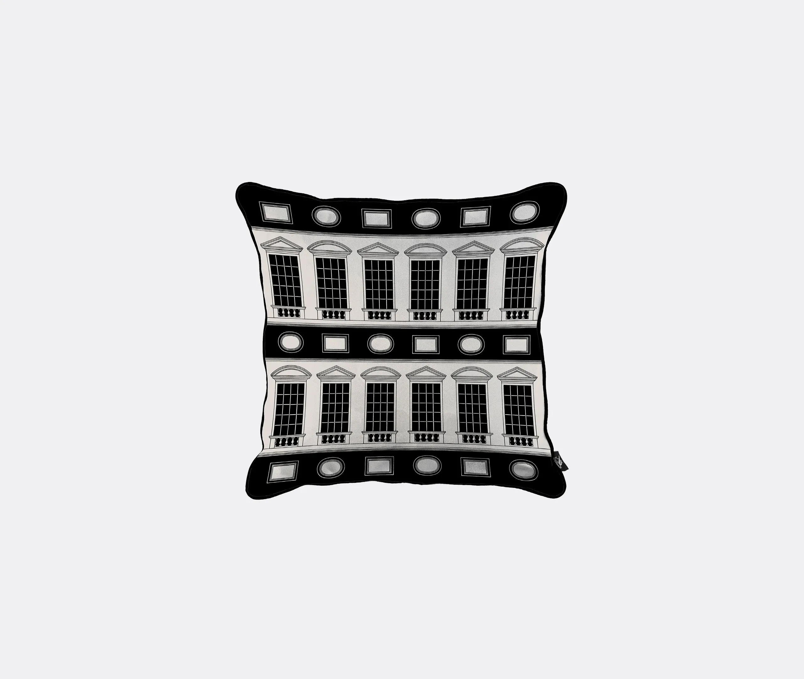 Square Cushion with Architecture Print - Black, Wool