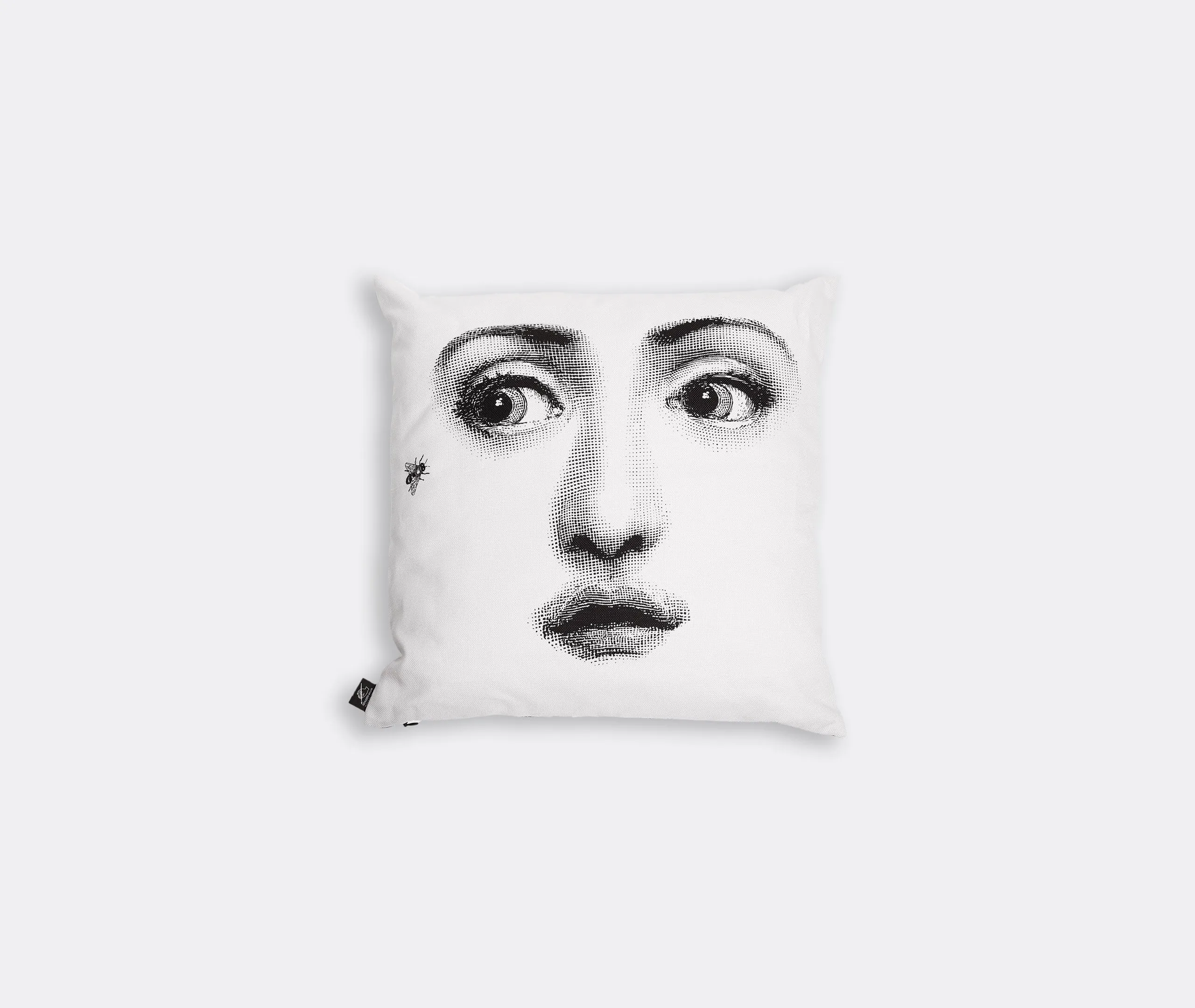 Square Cushion with Face Print - Black, Cotton
