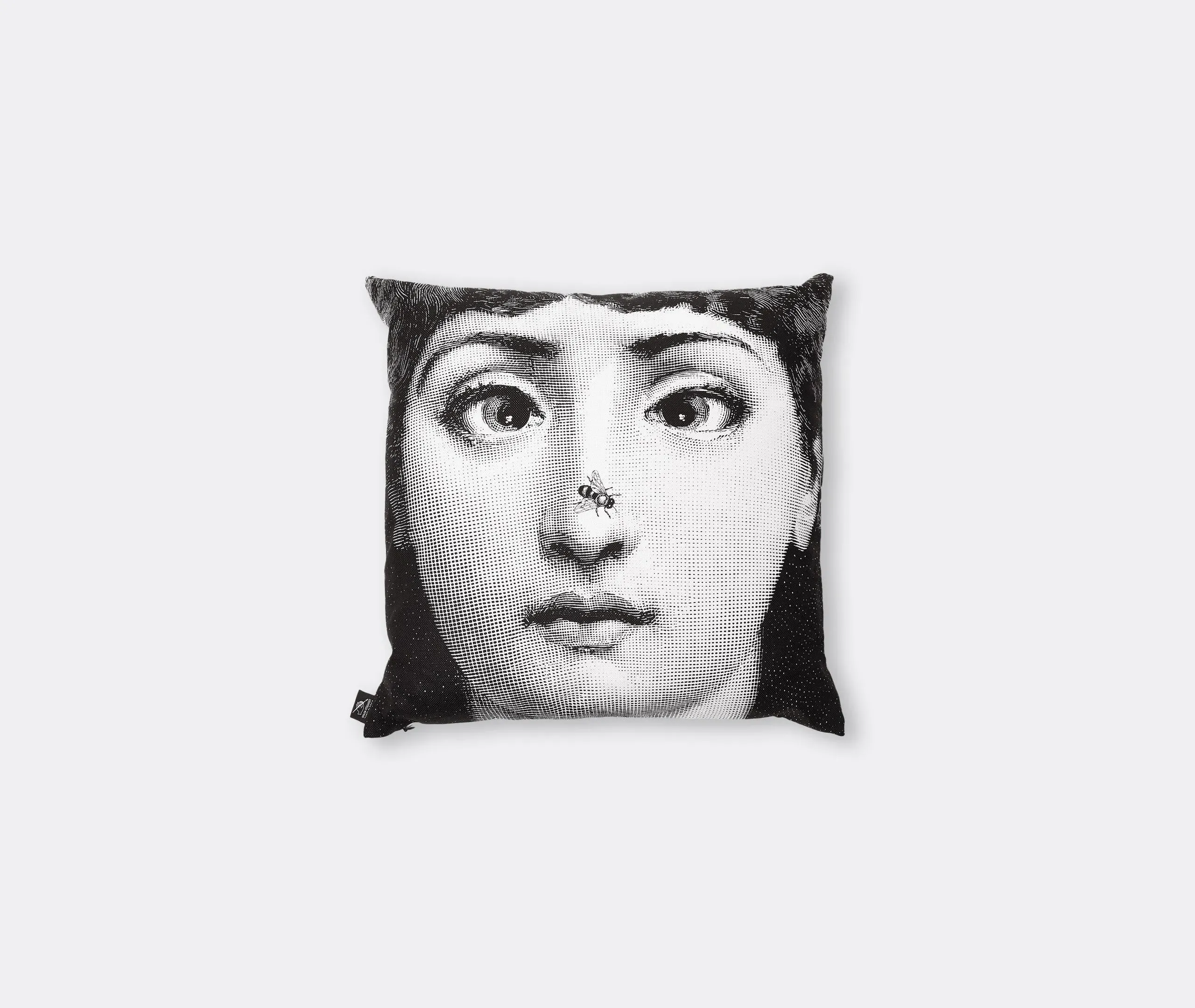 Square Cushion with Face Print - Black, Cotton image