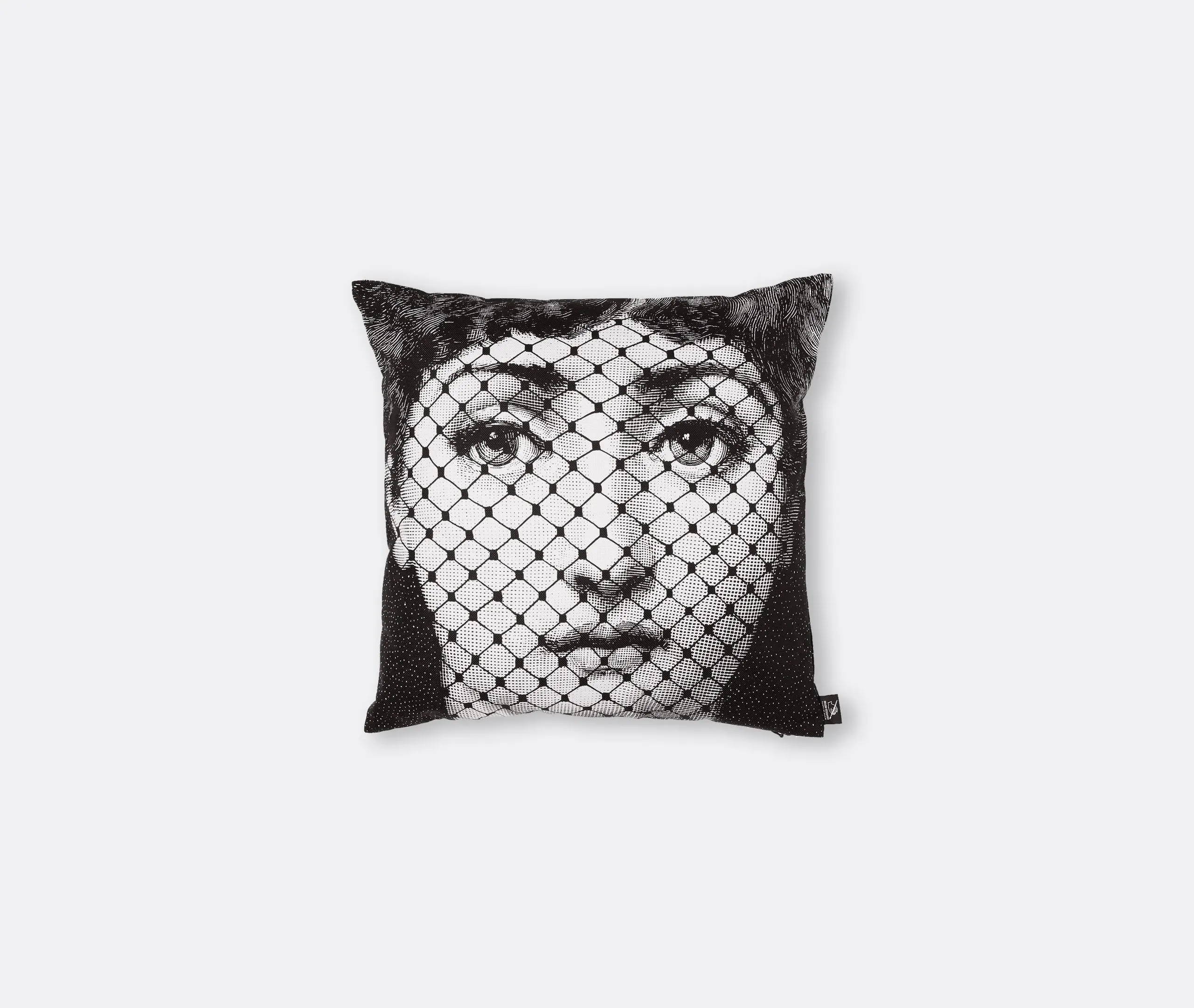 Square Cushion with Lace Print - Black, Cotton