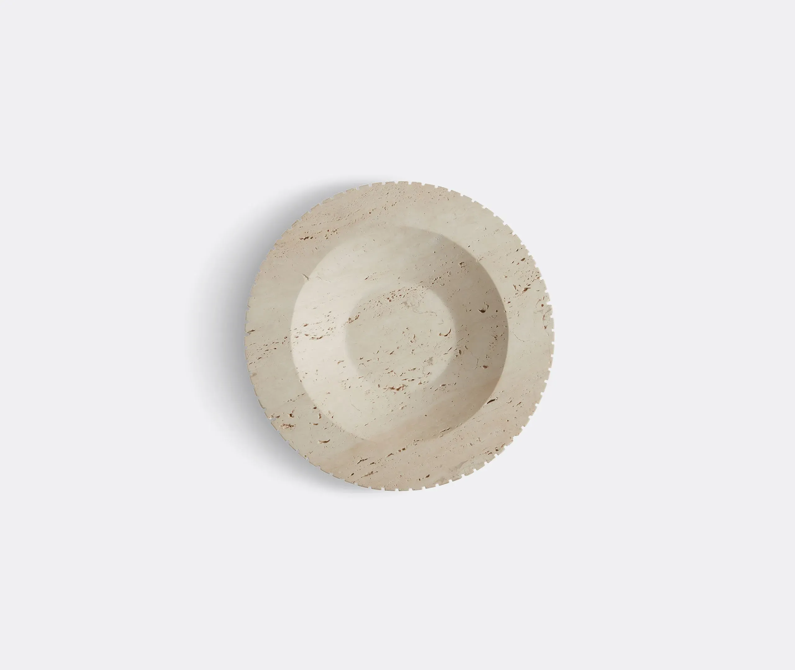 Decorative Bowl with Grooved Edge - Beige, Travertine