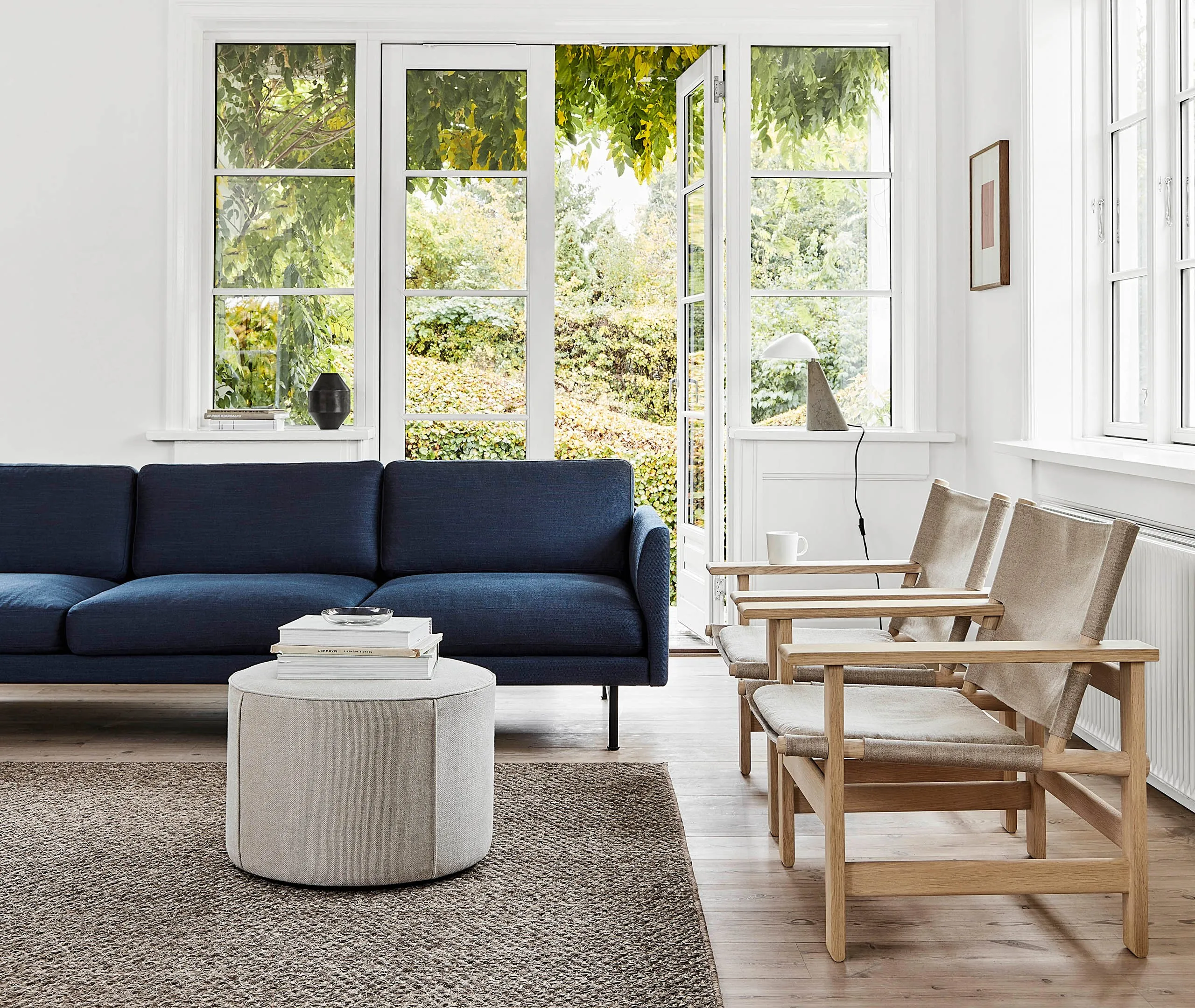 Wide Pouf with Foam Padding - Beige