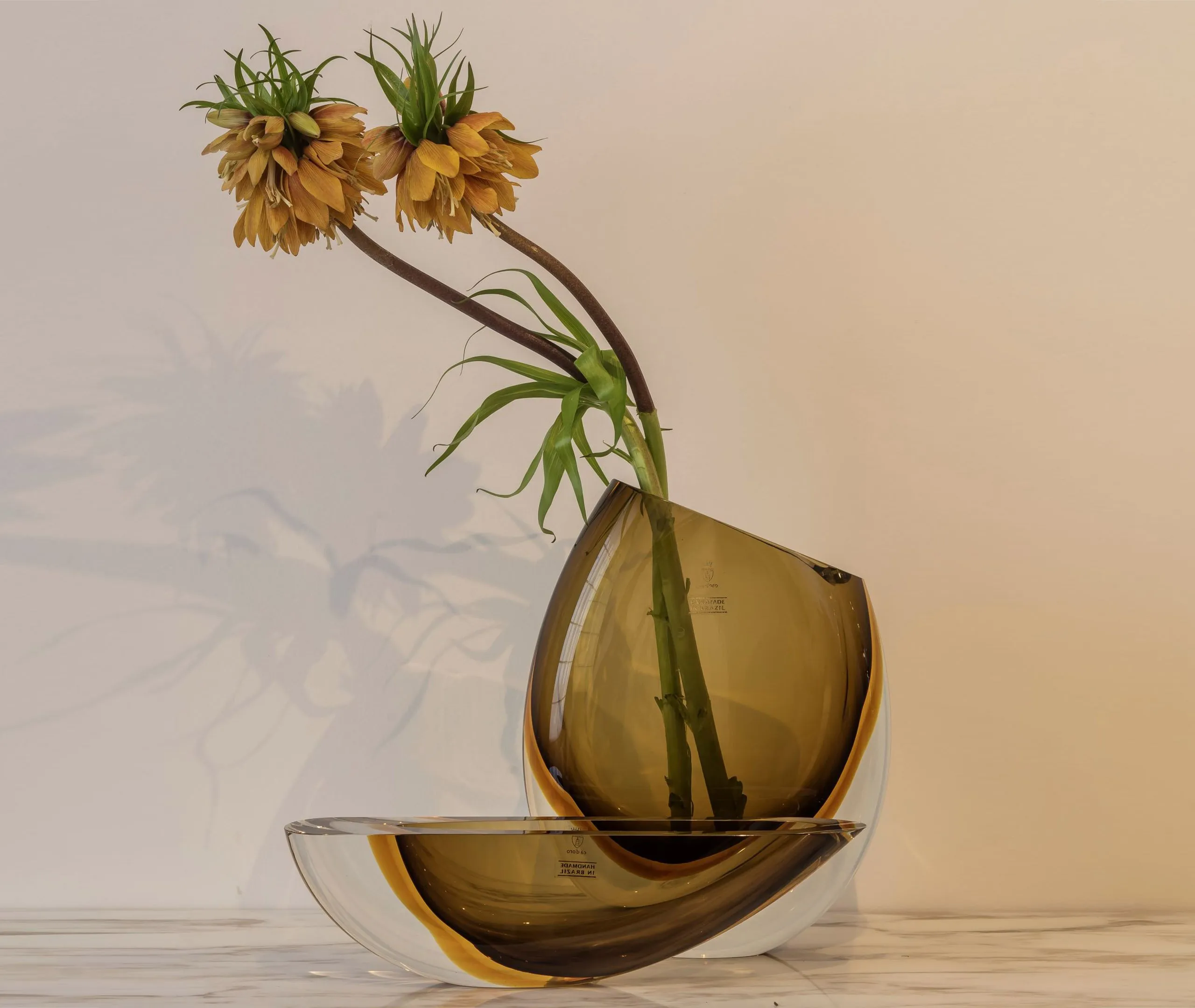 Canoe Vase Mouth Blown - Brown, Glass