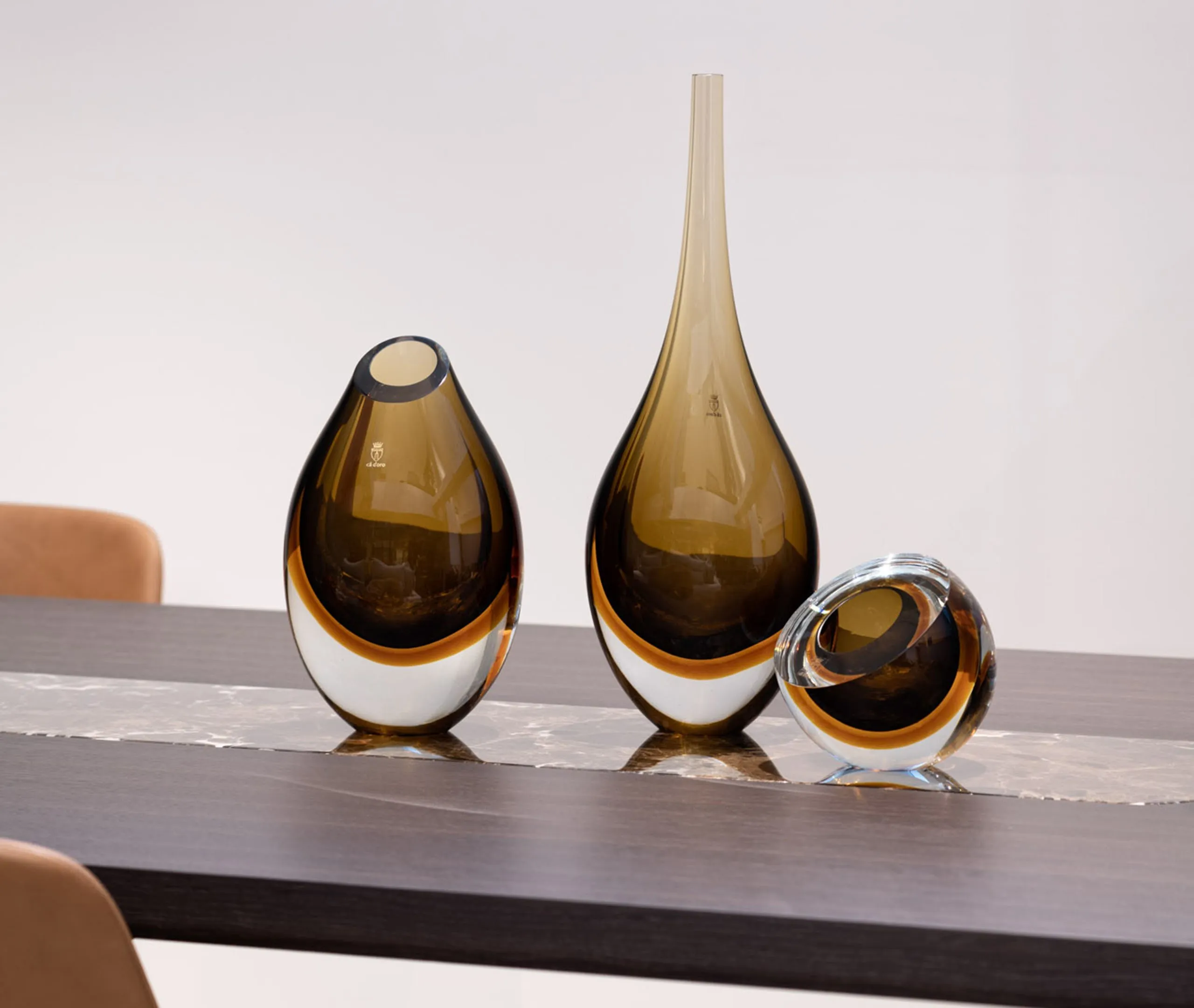 Diagonal Crystal Bowl - Brown, Glass
