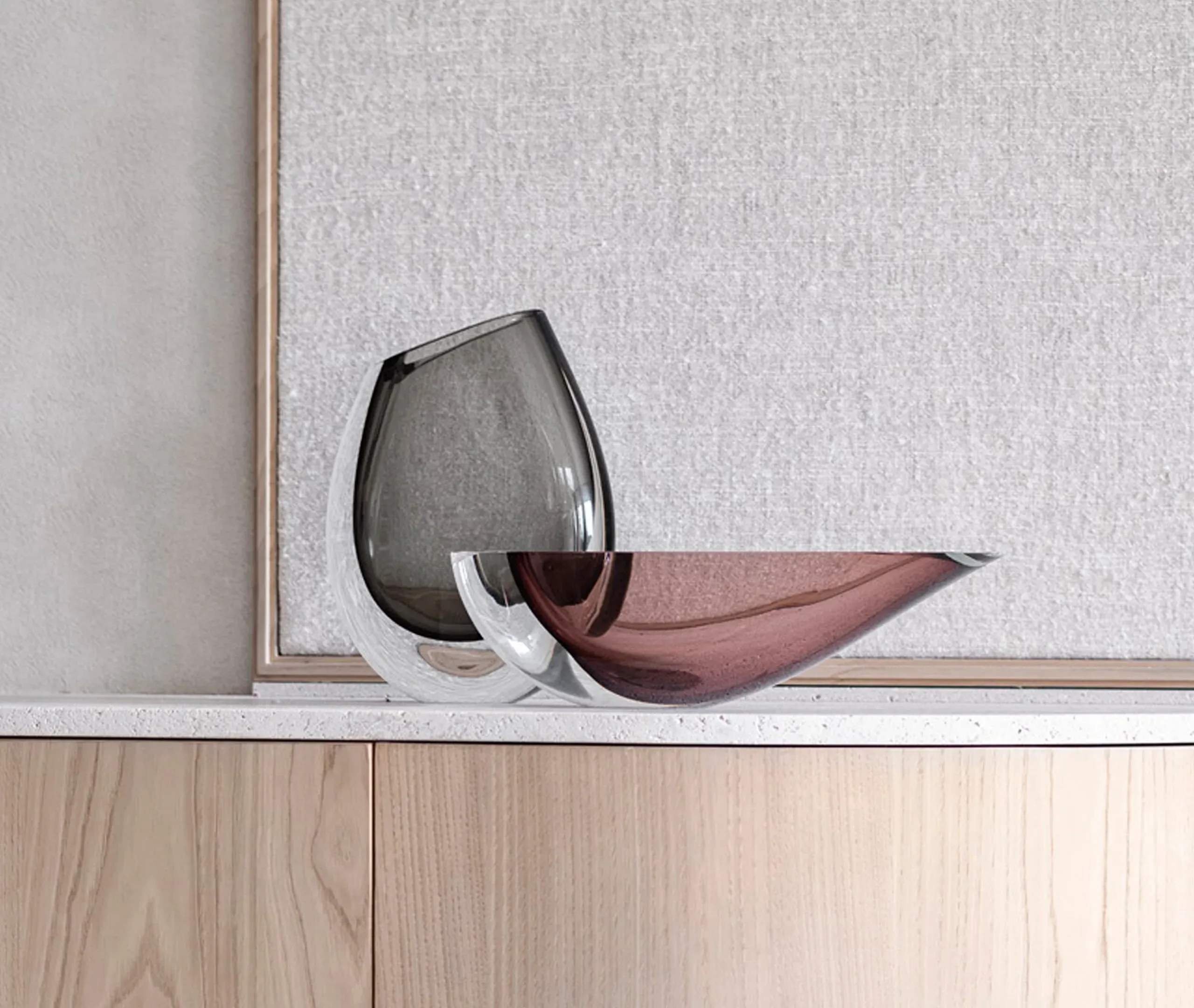 Glass Vase with Angled Opening - Grey, Glass