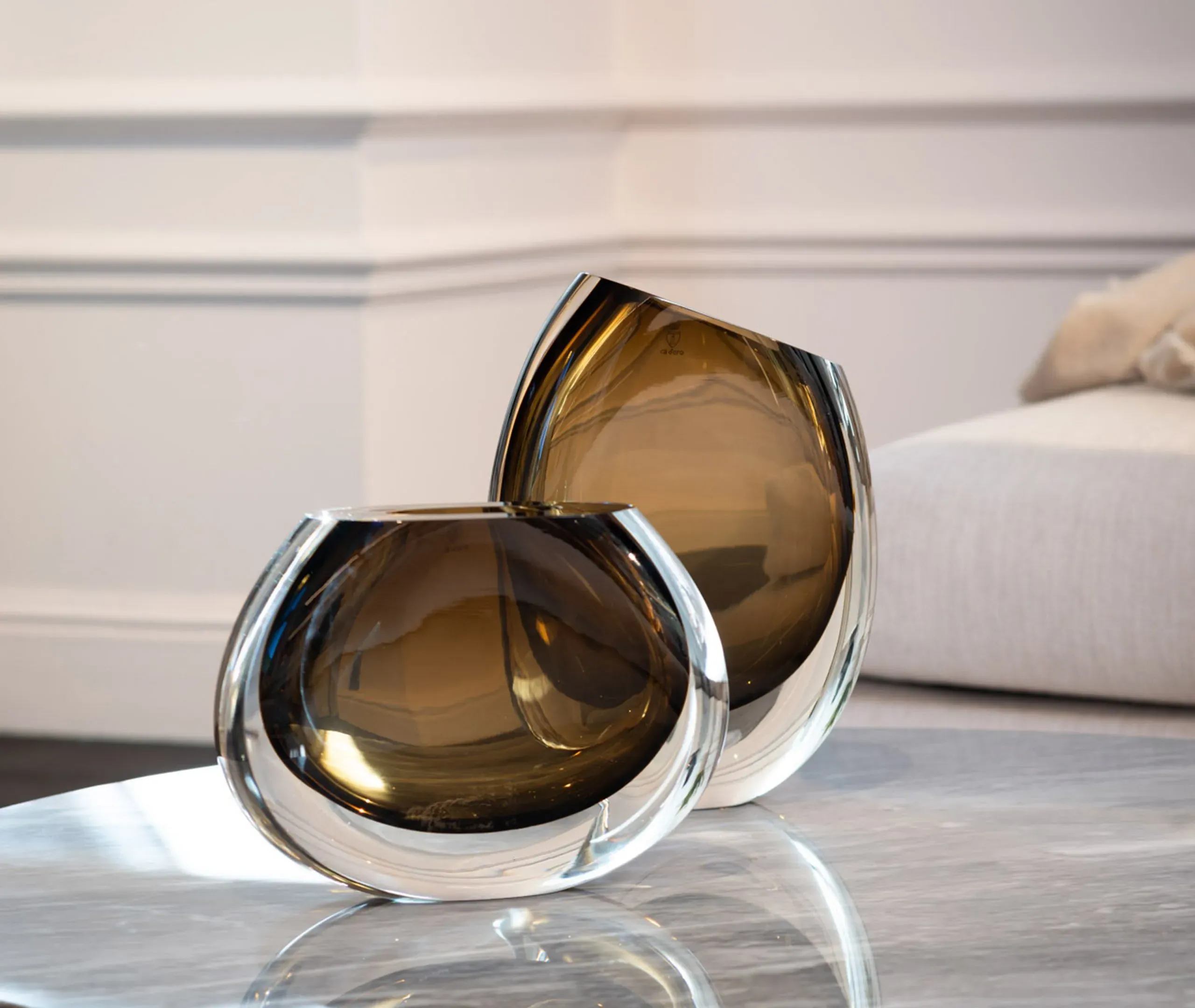 Glass Vase with Diagonal Cut - Fumé, Glass