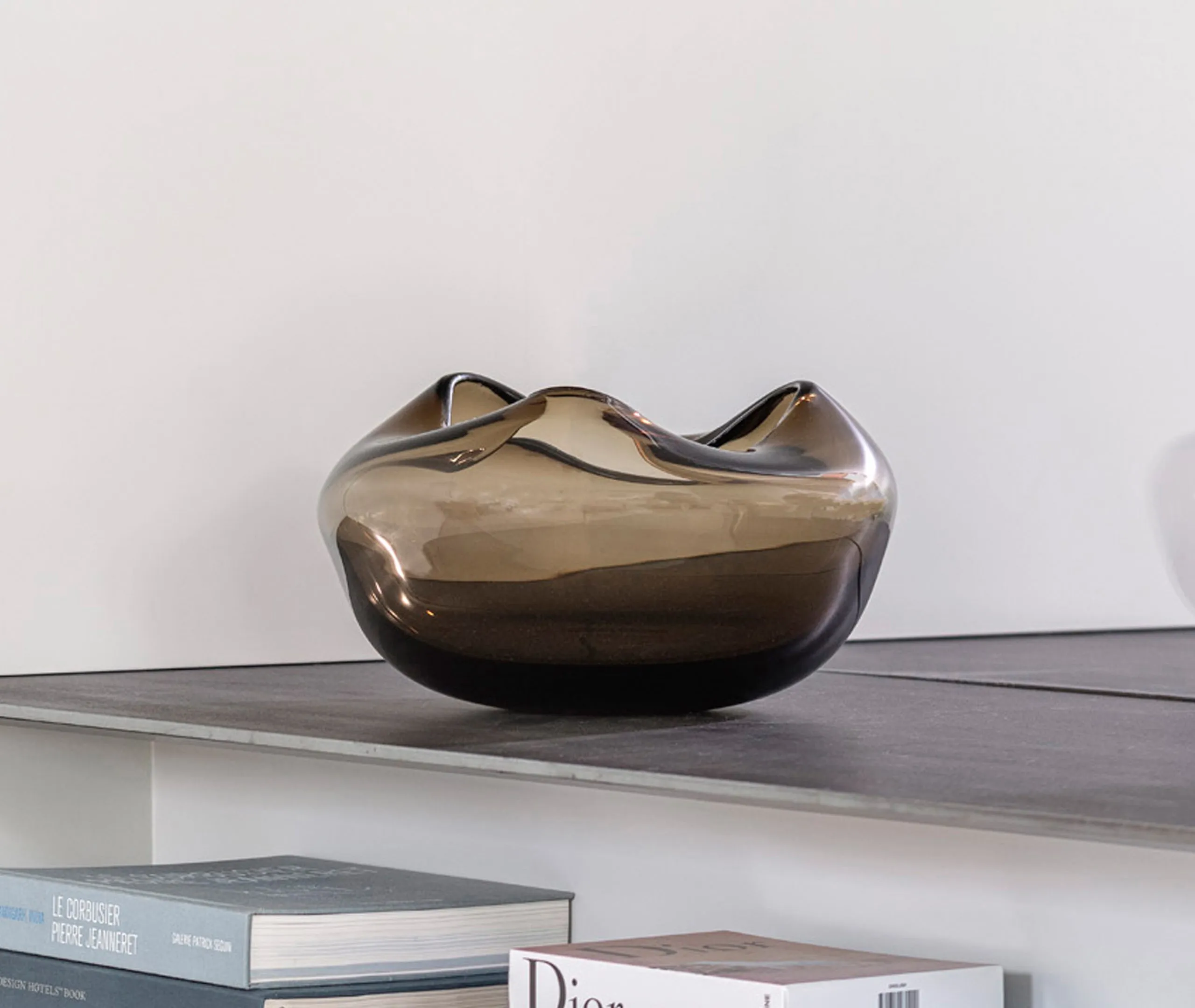 Large Ocean Vase with Wave Design - Fumé, Glass