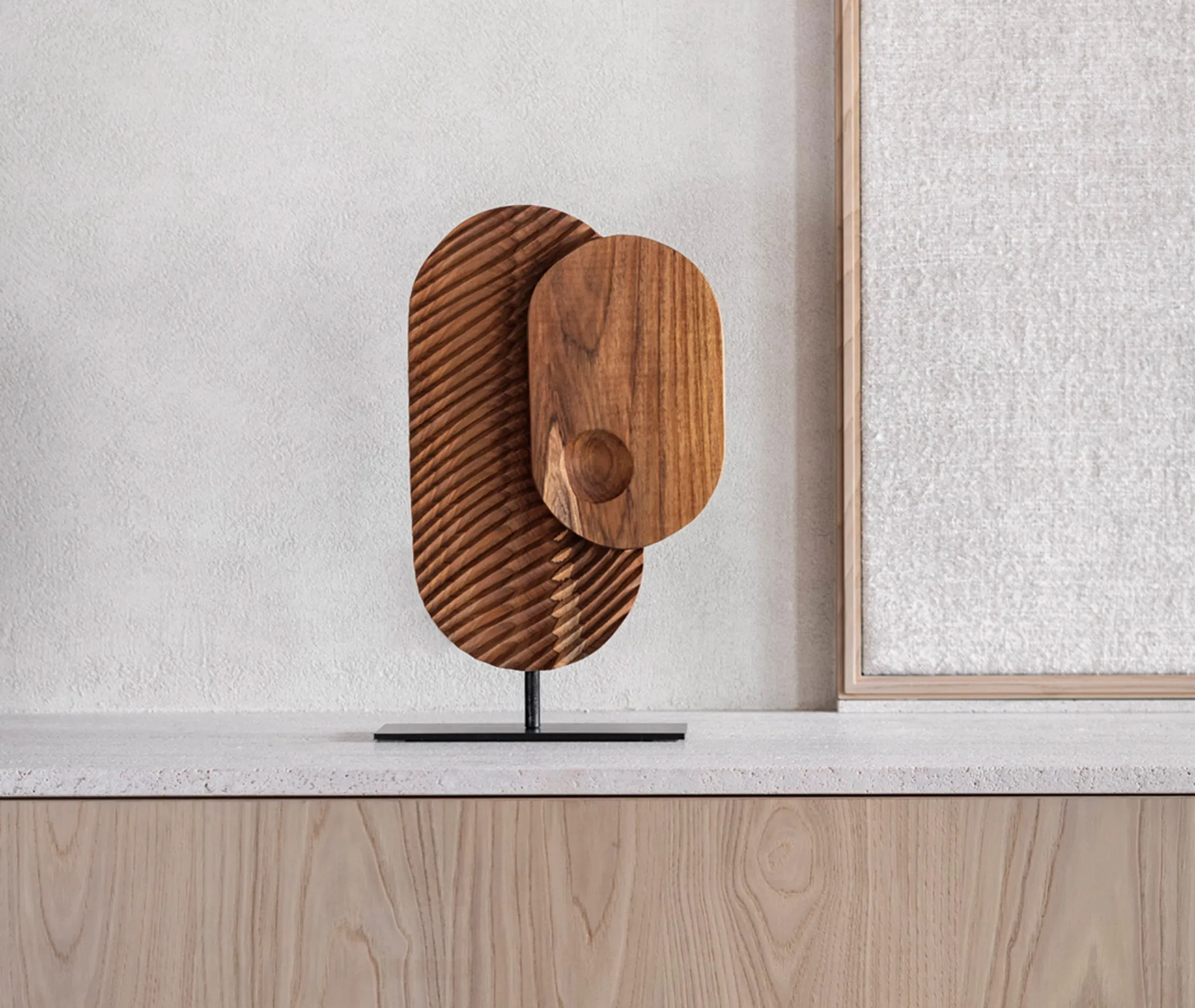 Offspring Sculpture - Brown, Teak Wood