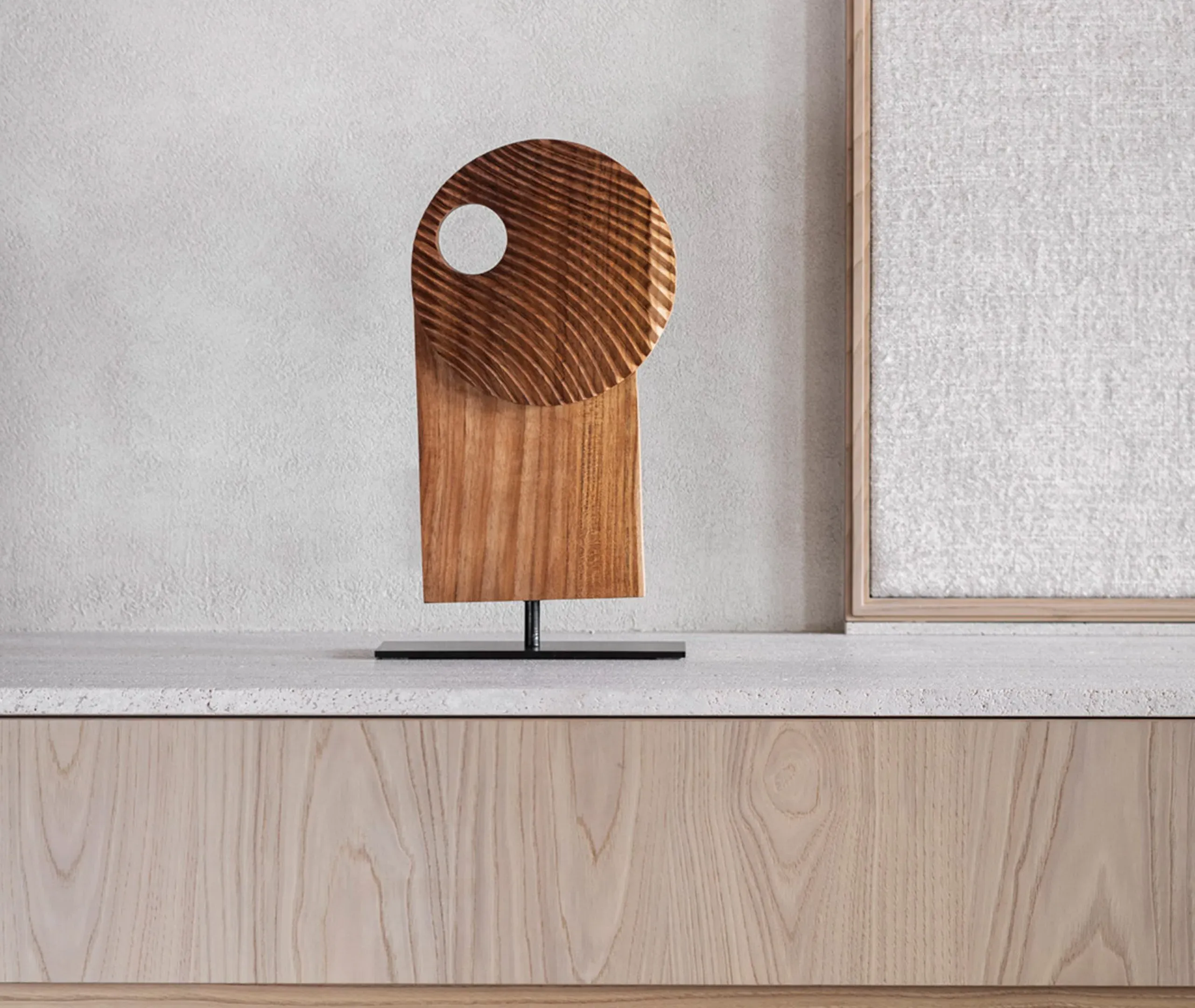 Sunrise Sculpture - Brown, Teak Wood