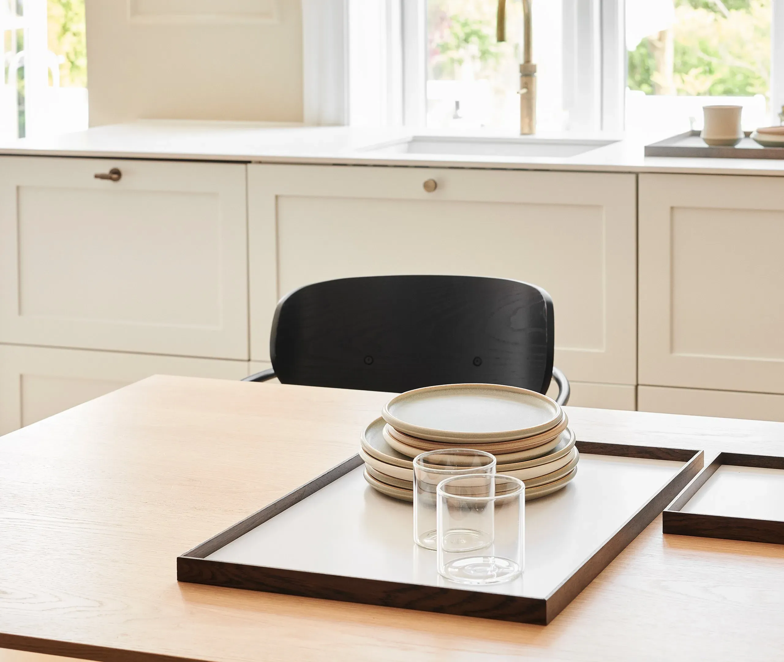 Large Serving Tray - Beige, Smoked Oak
