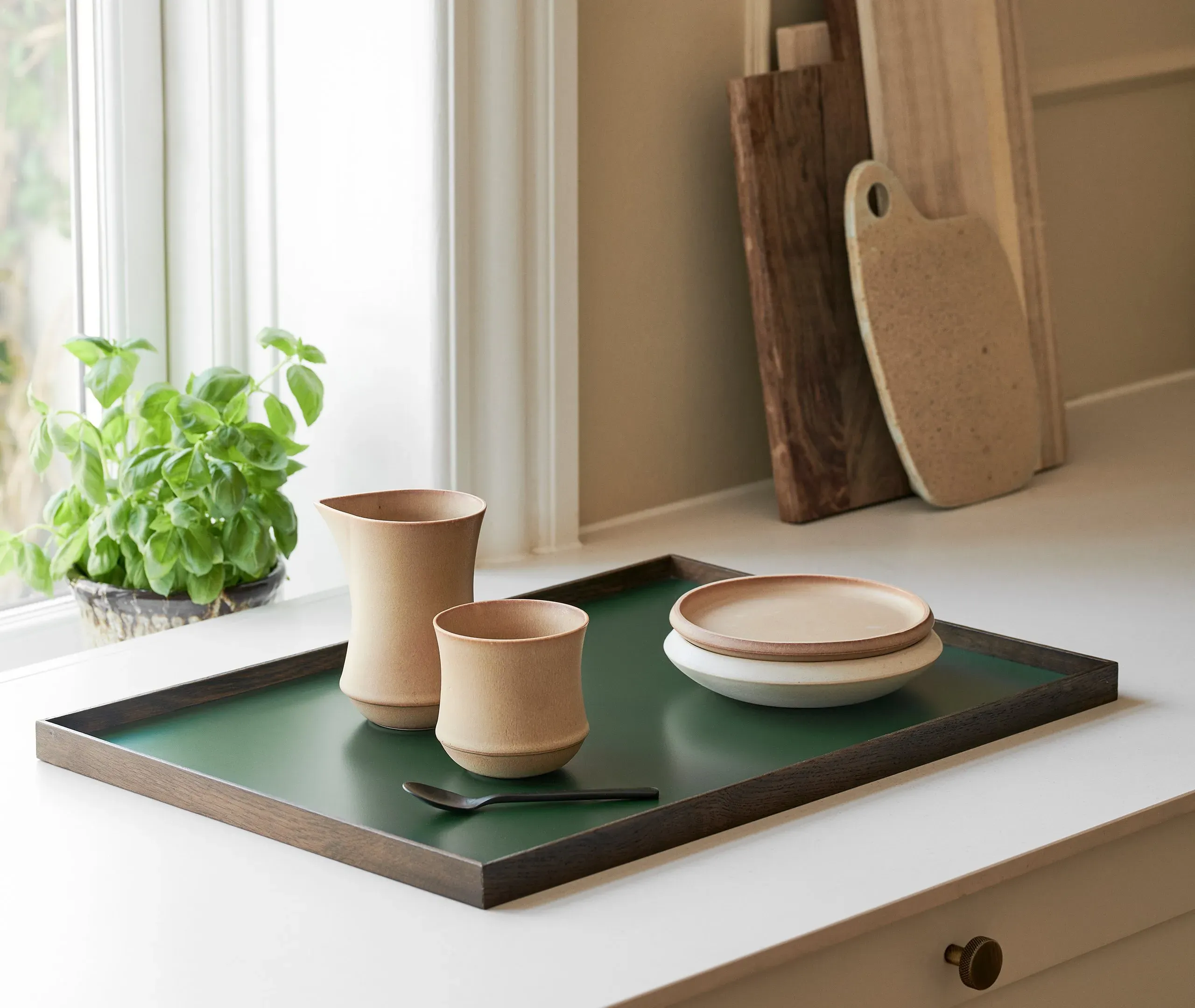 Large Serving Tray - Green, Smoked Oak