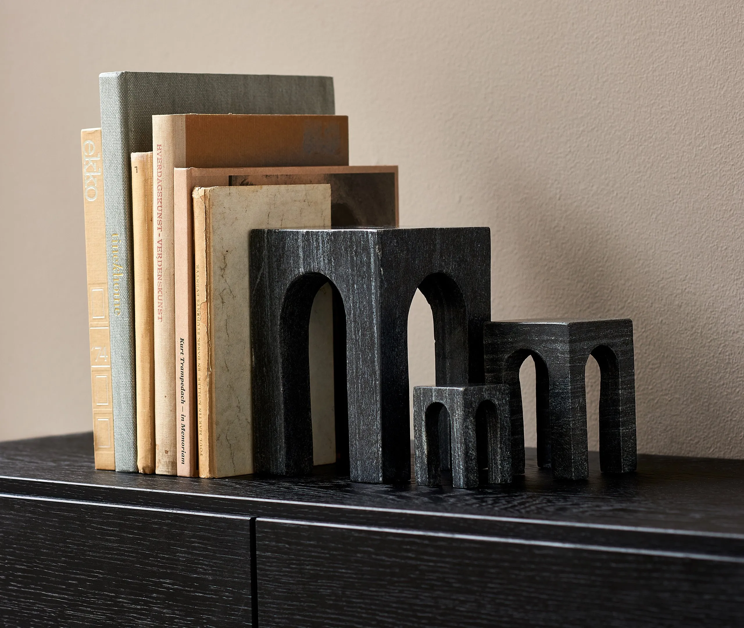 Sculptural Bookend Set - Black, Marble