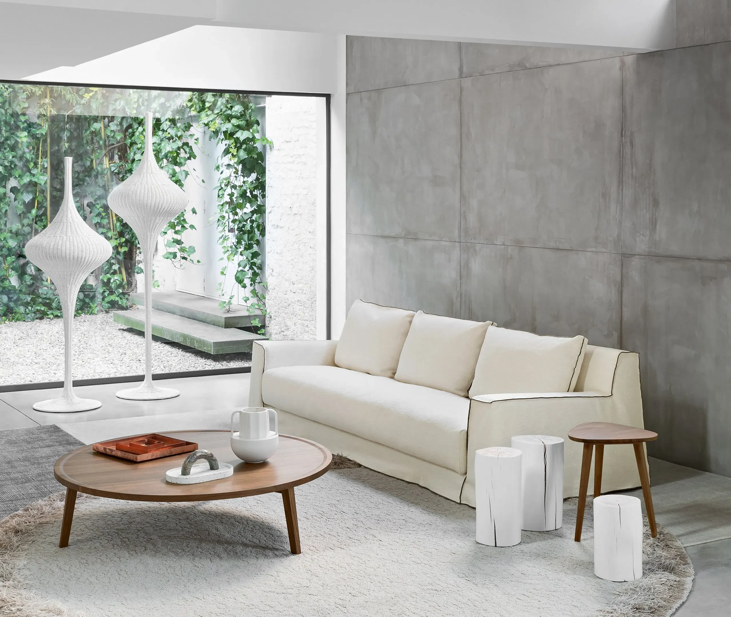 Log Large Side Table - White, Beech