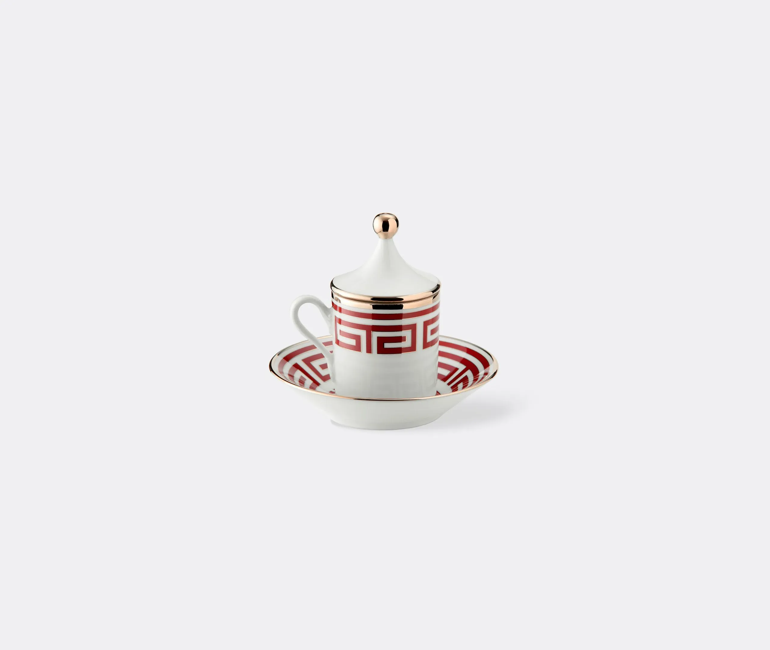 2-Piece Coffee Set with Covers - Red, Porcelain