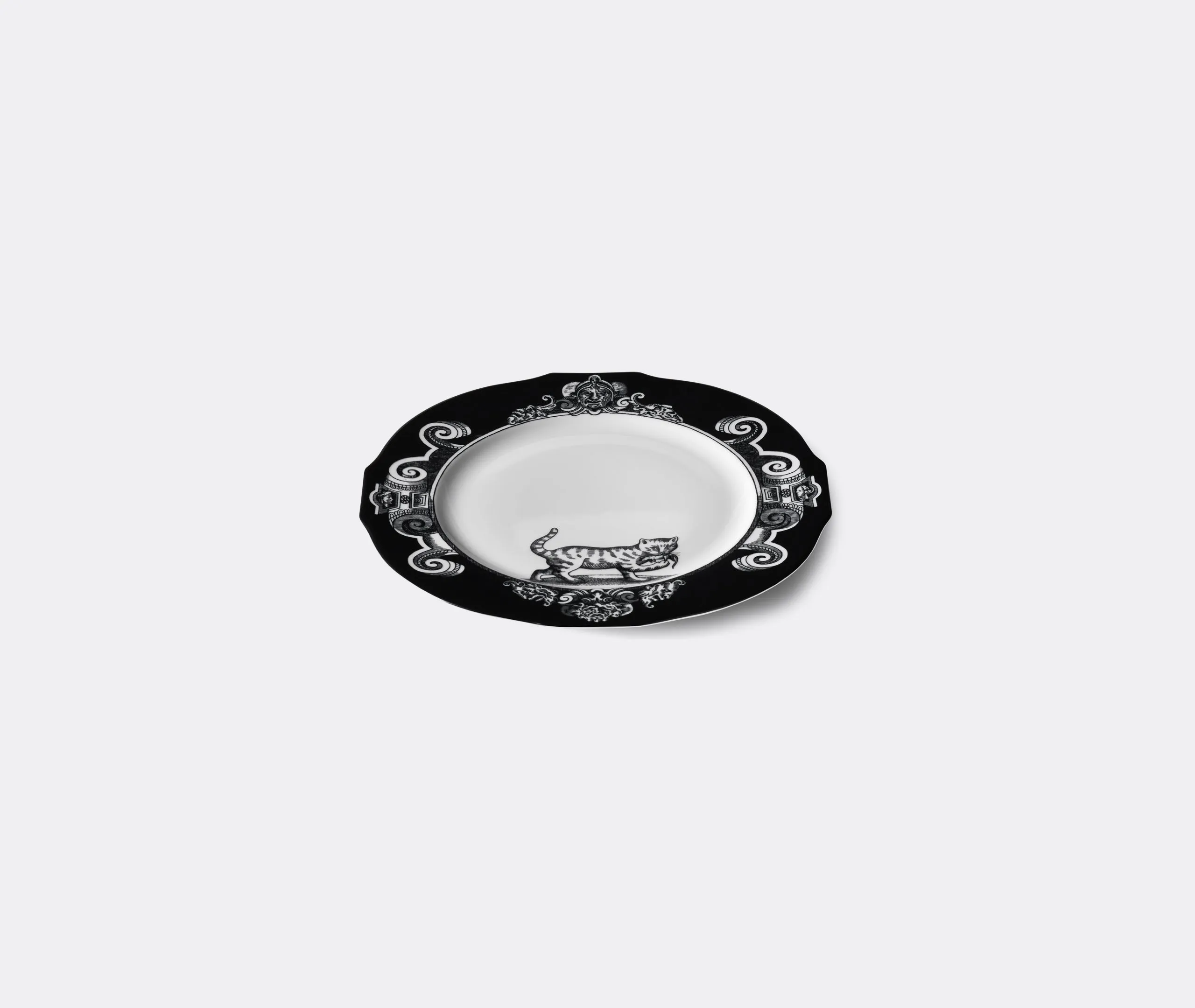Cat Motif Presentation Plates Set - White, Porcelain