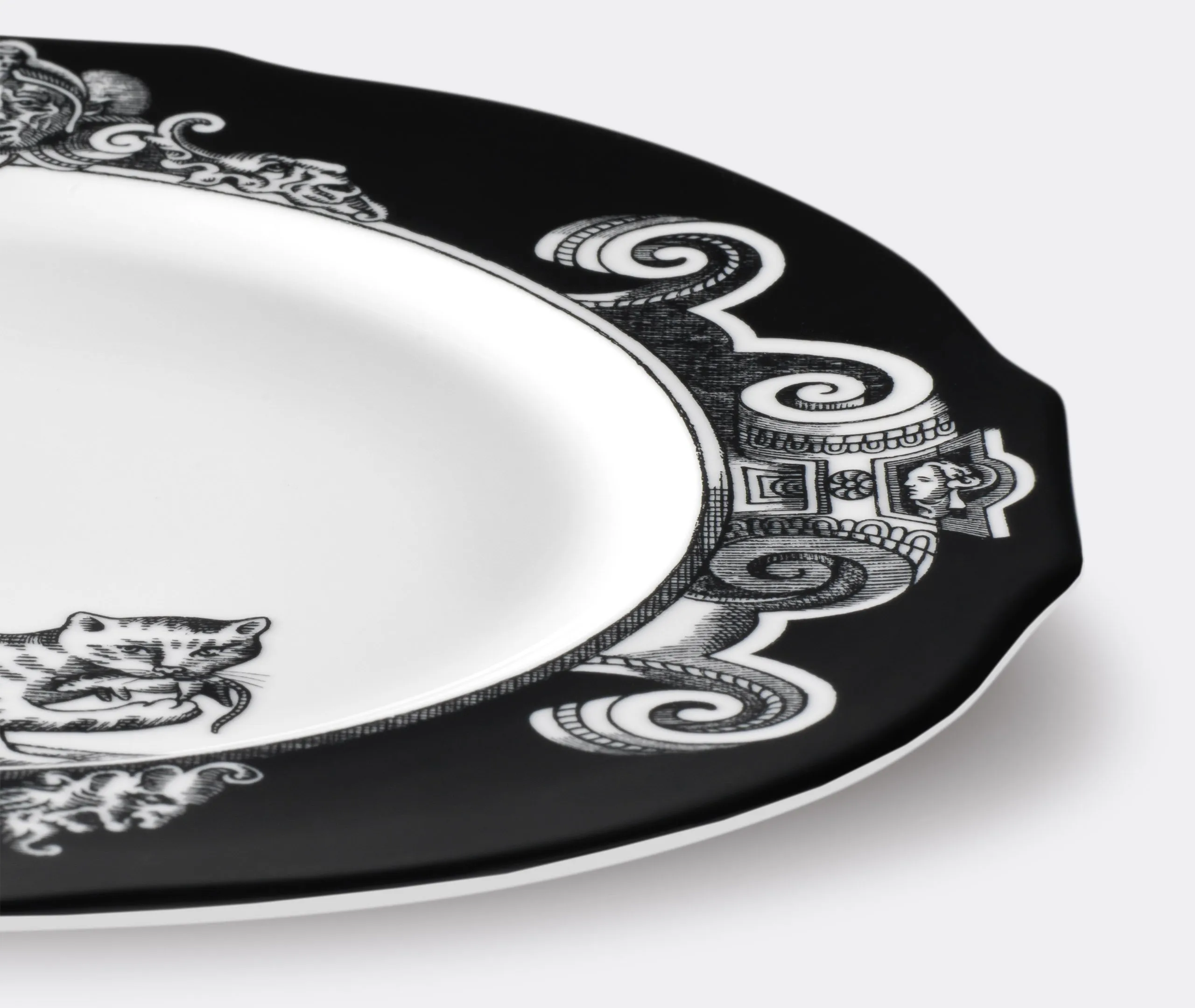 Cat Motif Presentation Plates Set - White, Porcelain