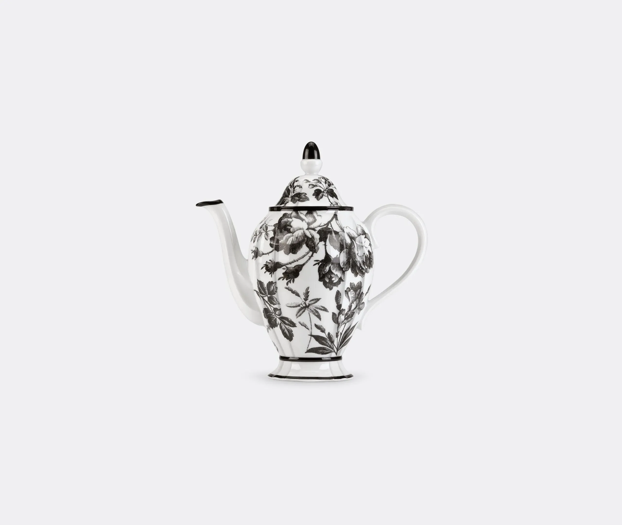 Coffee Pot with Herbarium Print - Black, Porcelain