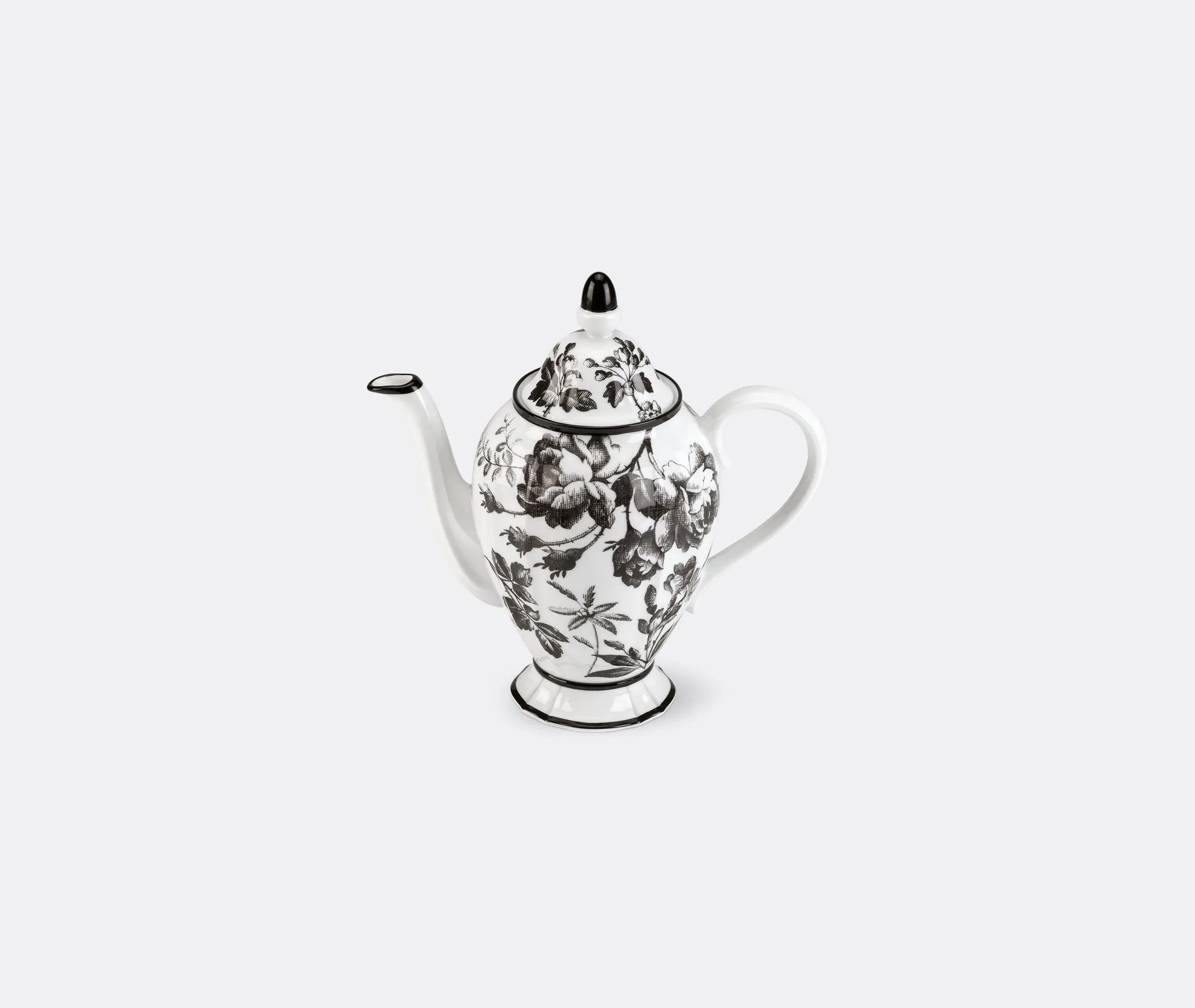 Coffee Pot with Herbarium Print - Black, Porcelain