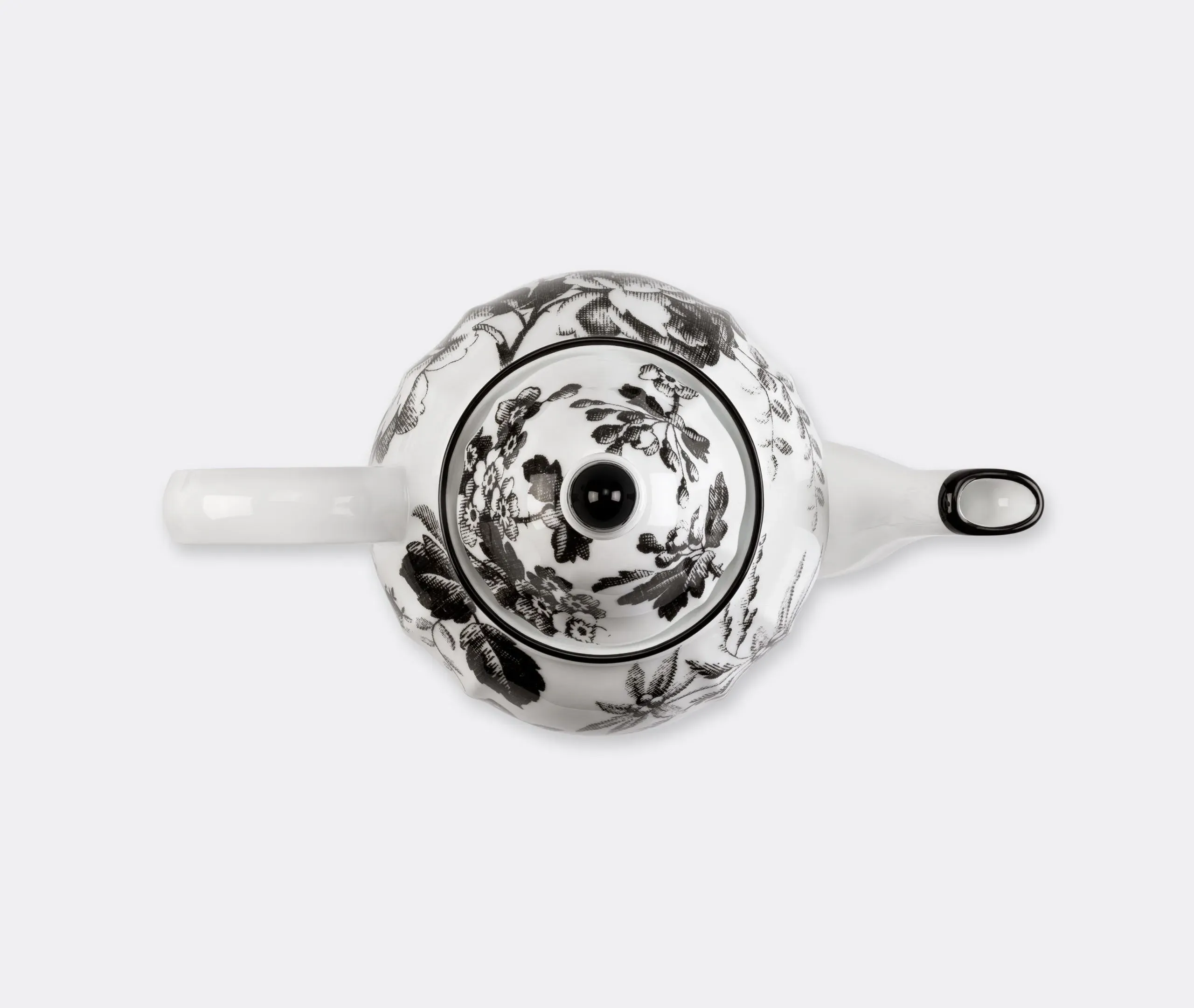 Coffee Pot with Herbarium Print - Black, Porcelain
