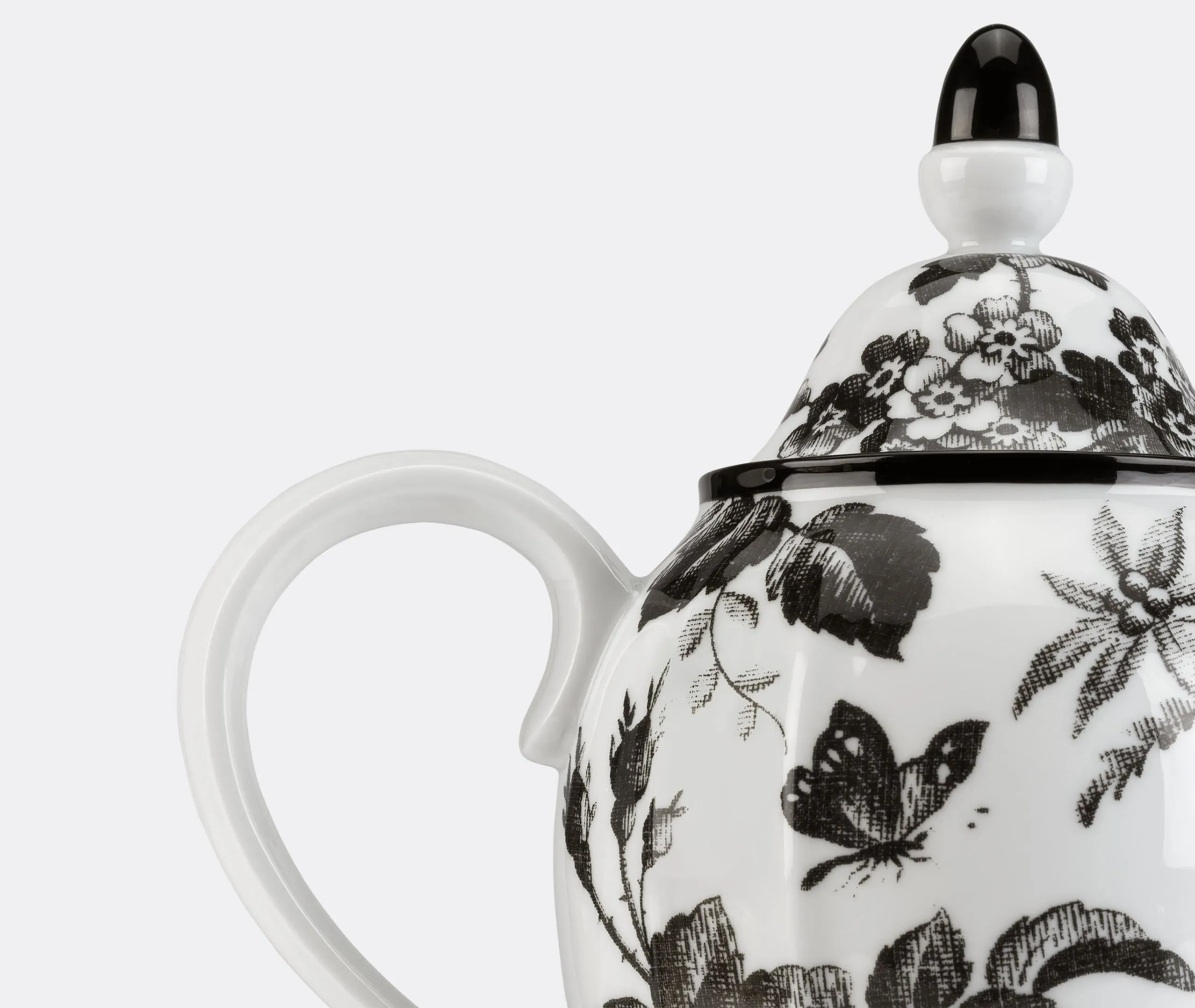 Coffee Pot with Herbarium Print - Black, Porcelain
