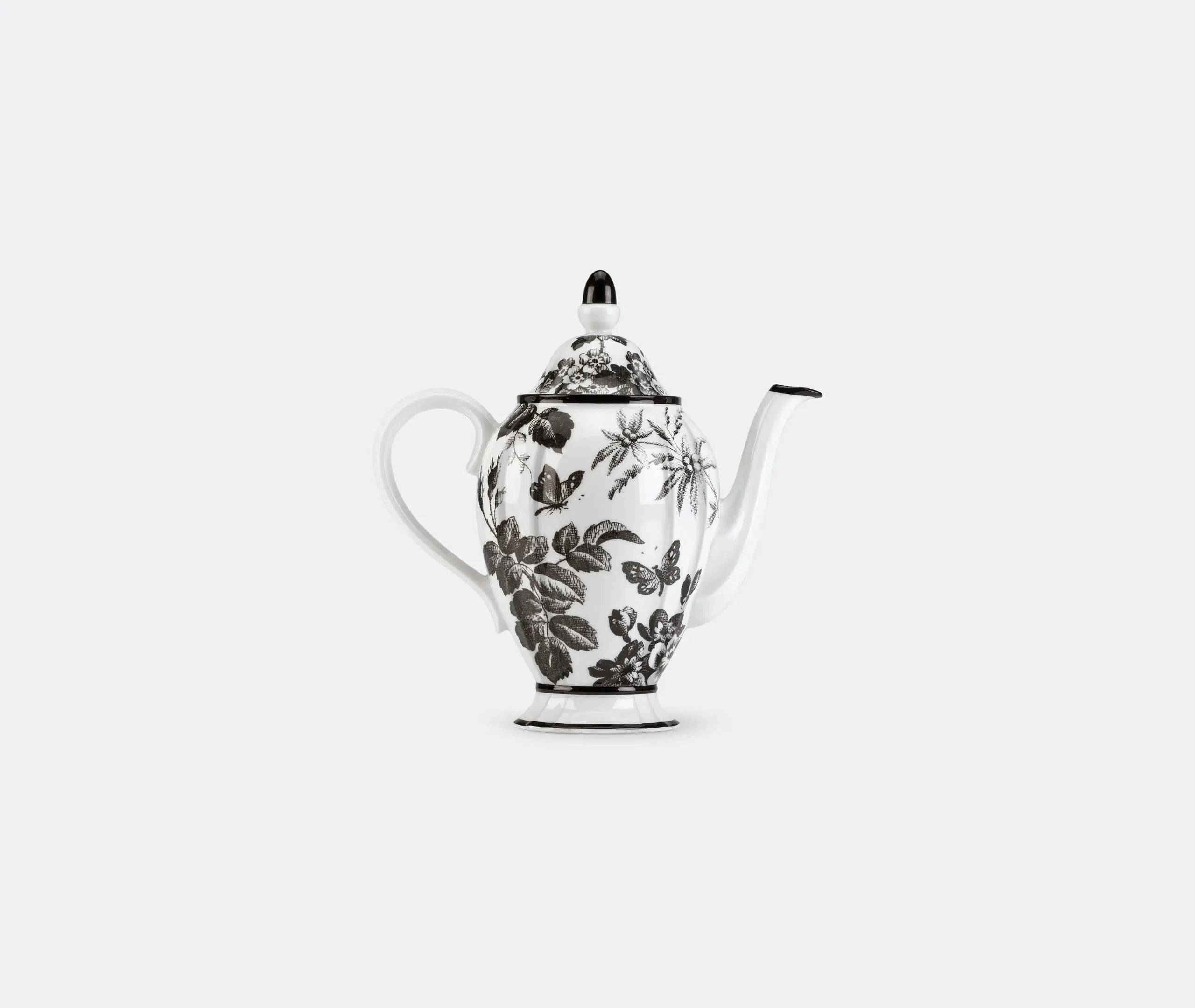 Coffee Pot with Herbarium Print - Black, Porcelain image