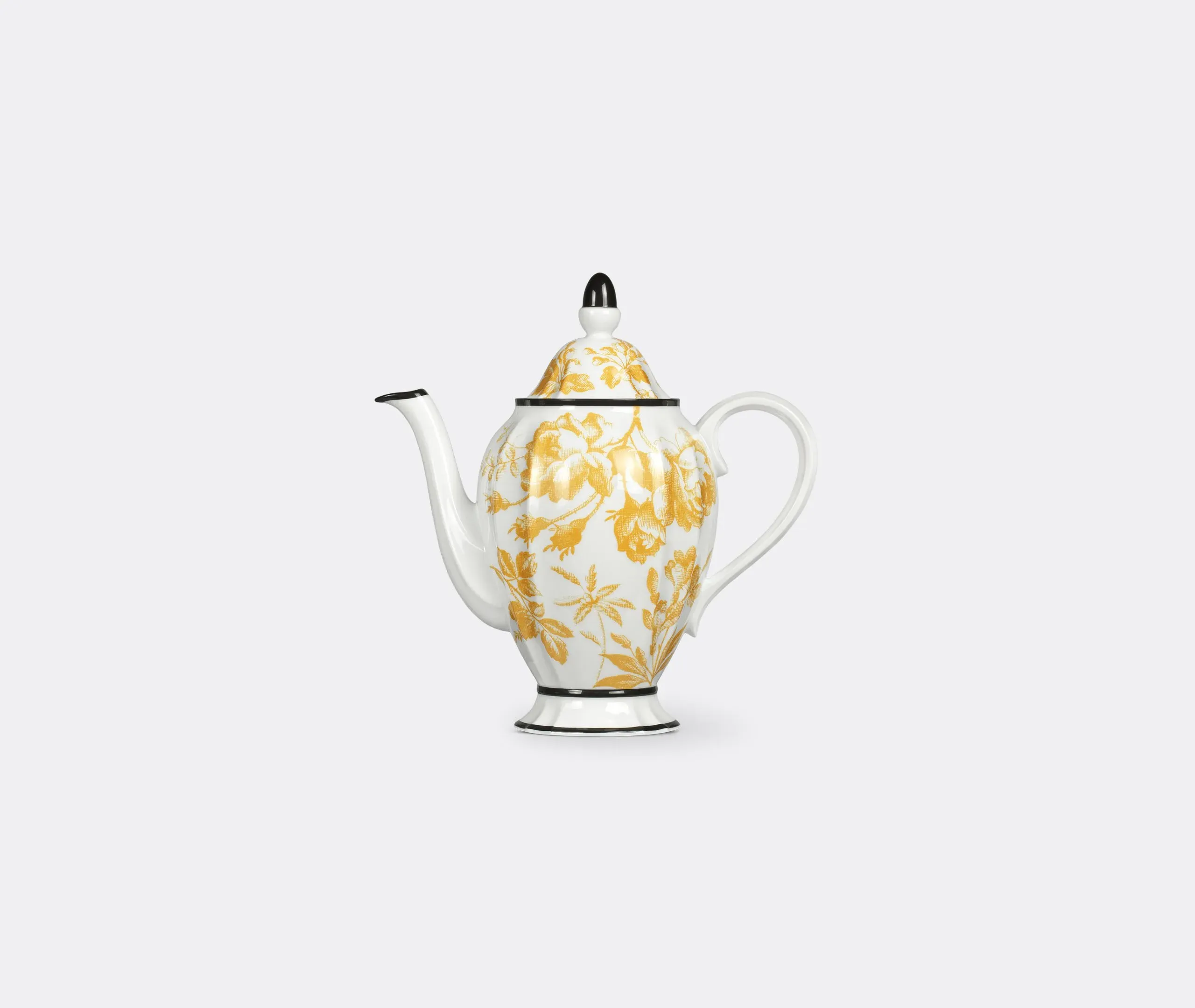 Coffee Pot with Herbarium Print - Yellow, Porcelain