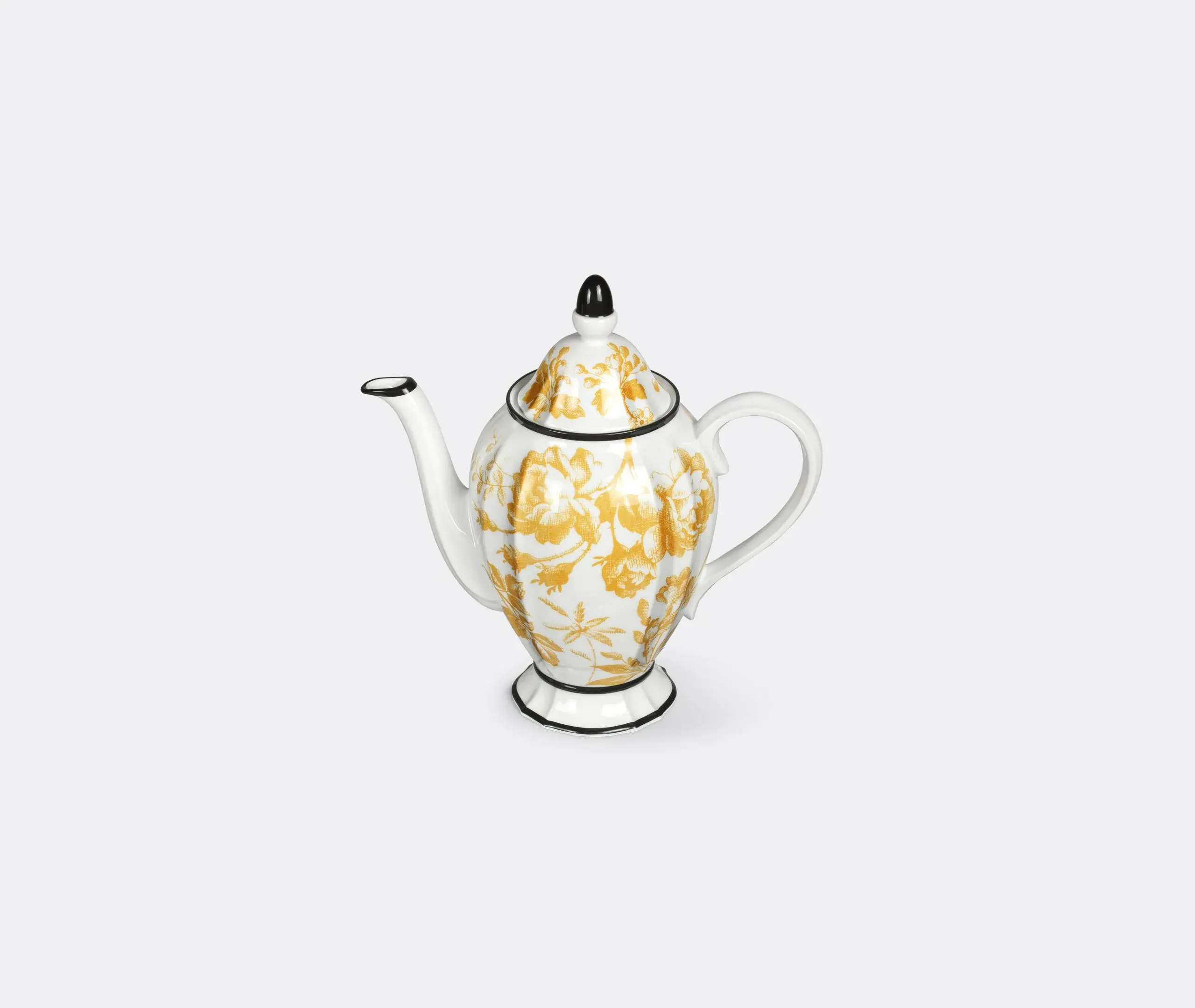 Coffee Pot with Herbarium Print - Yellow, Porcelain