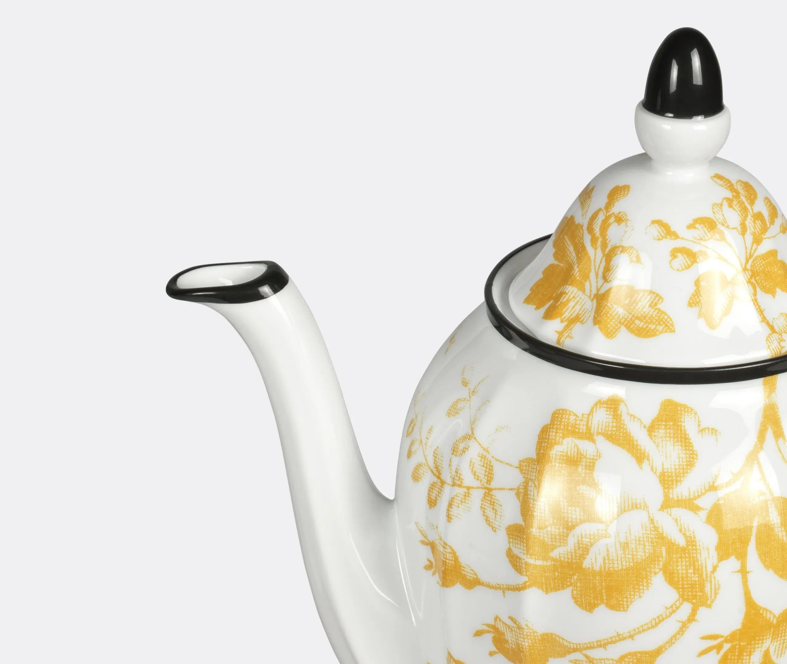 Coffee Pot with Herbarium Print - Yellow, Porcelain