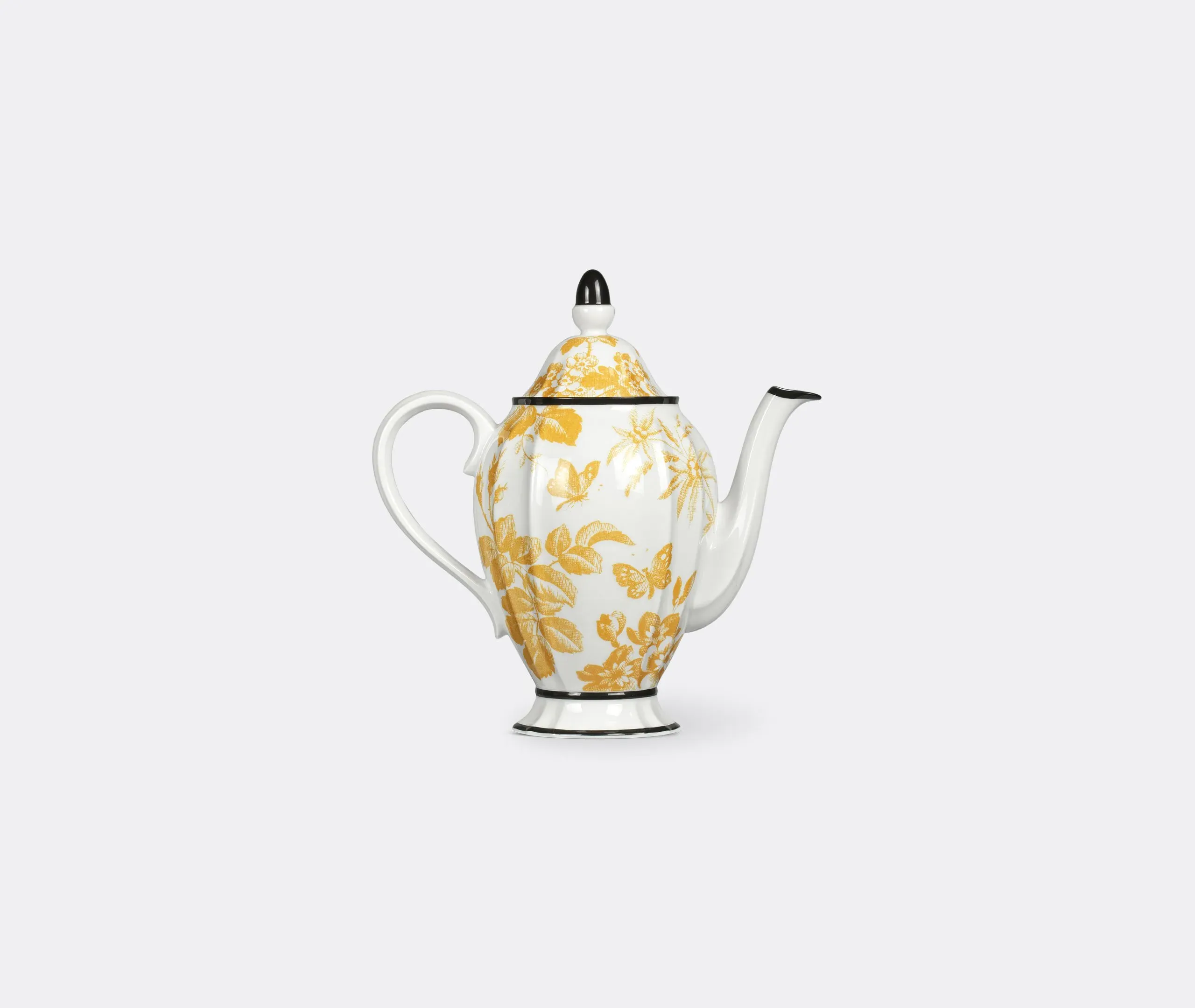 Coffee Pot with Herbarium Print - Yellow, Porcelain