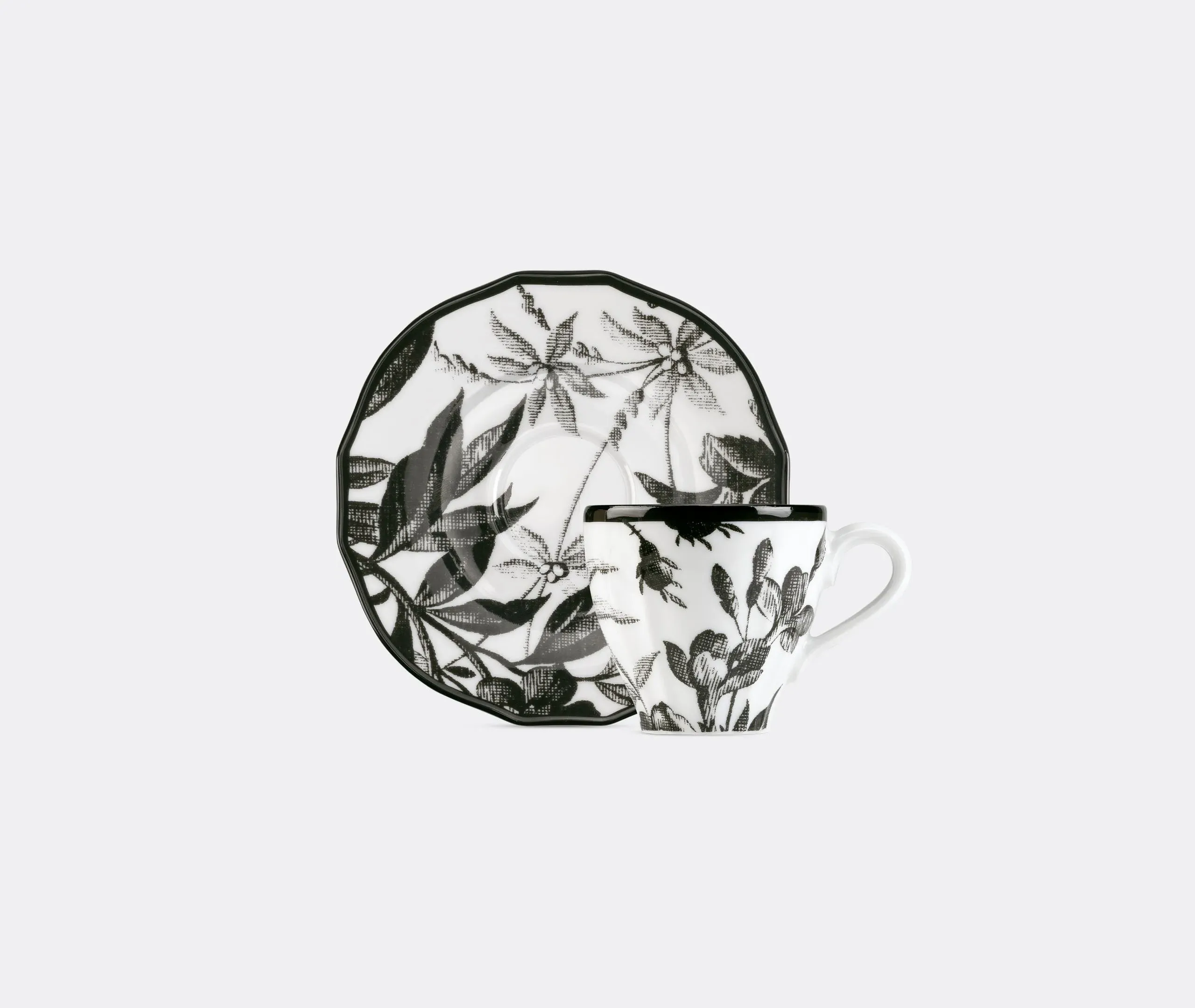 Herbarium Coffee Cup Set with Saucer - Black, Porcelain