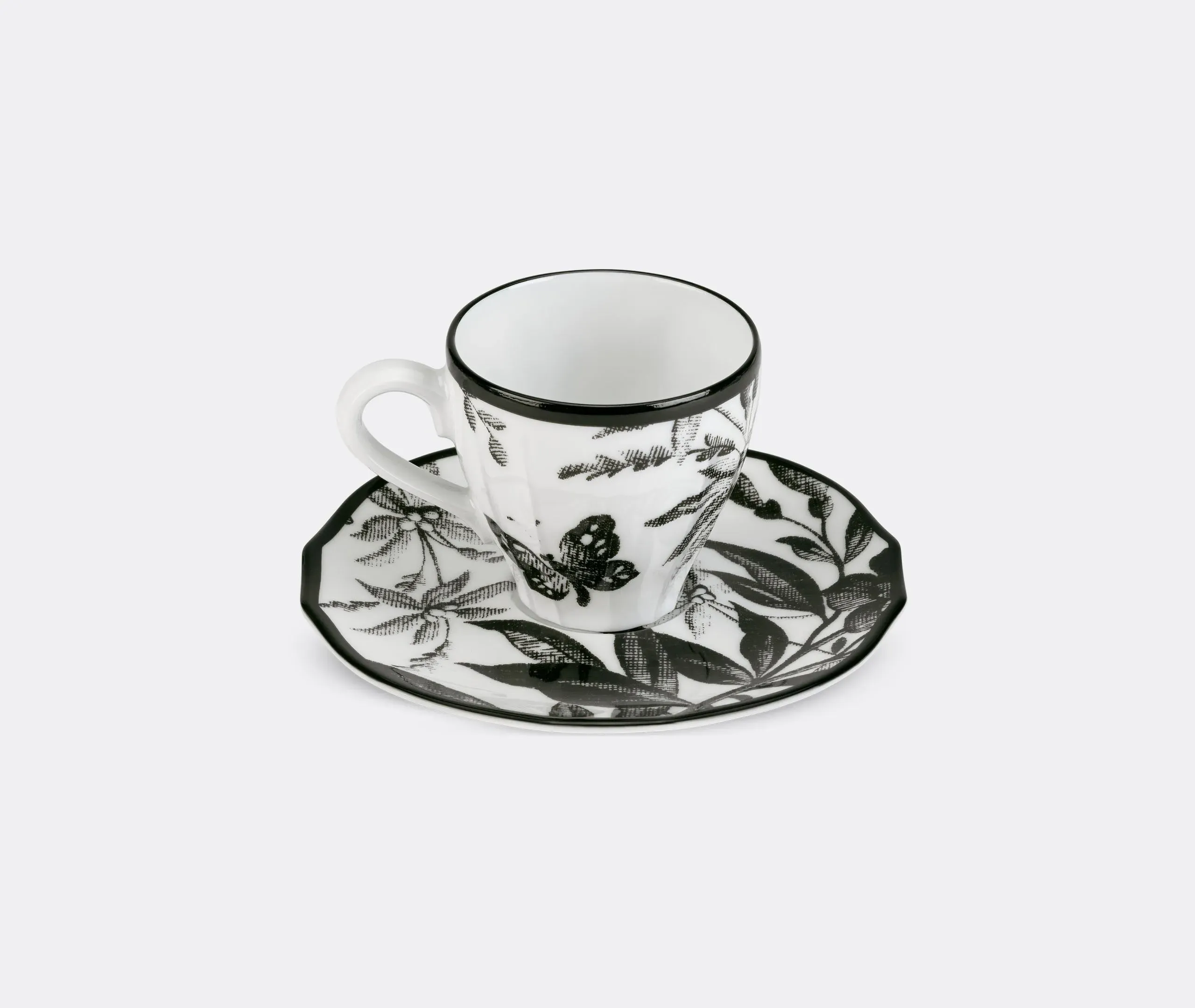 Herbarium Coffee Cup Set with Saucer - Black, Porcelain