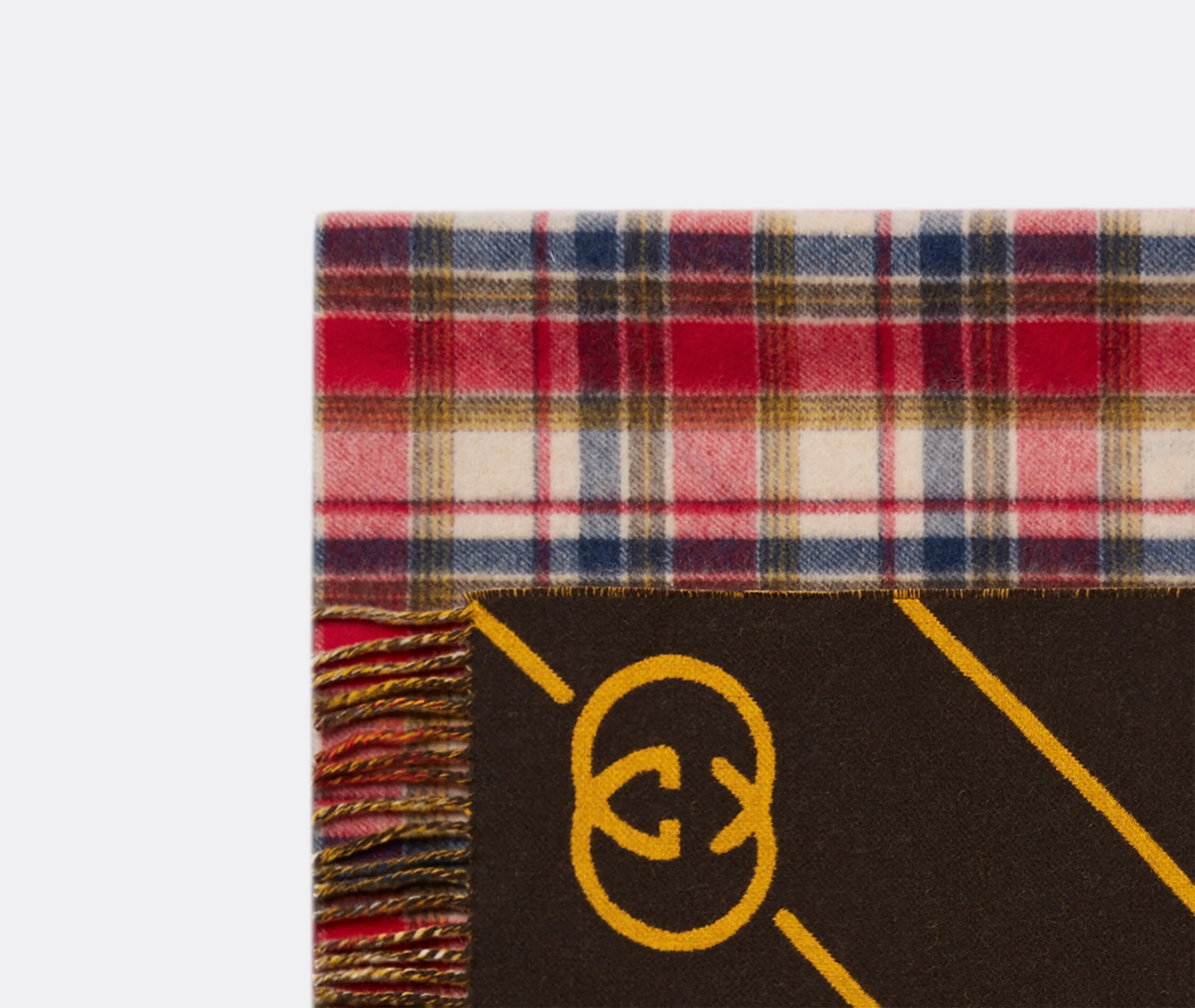 Plaid Blanket with Fringe - Red, Wool