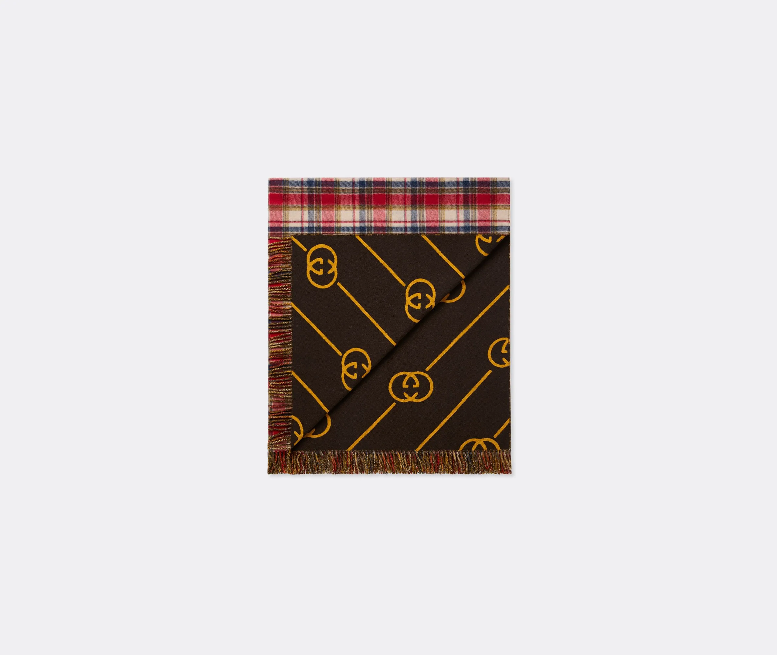 Plaid Blanket with Fringe - Red, Wool image