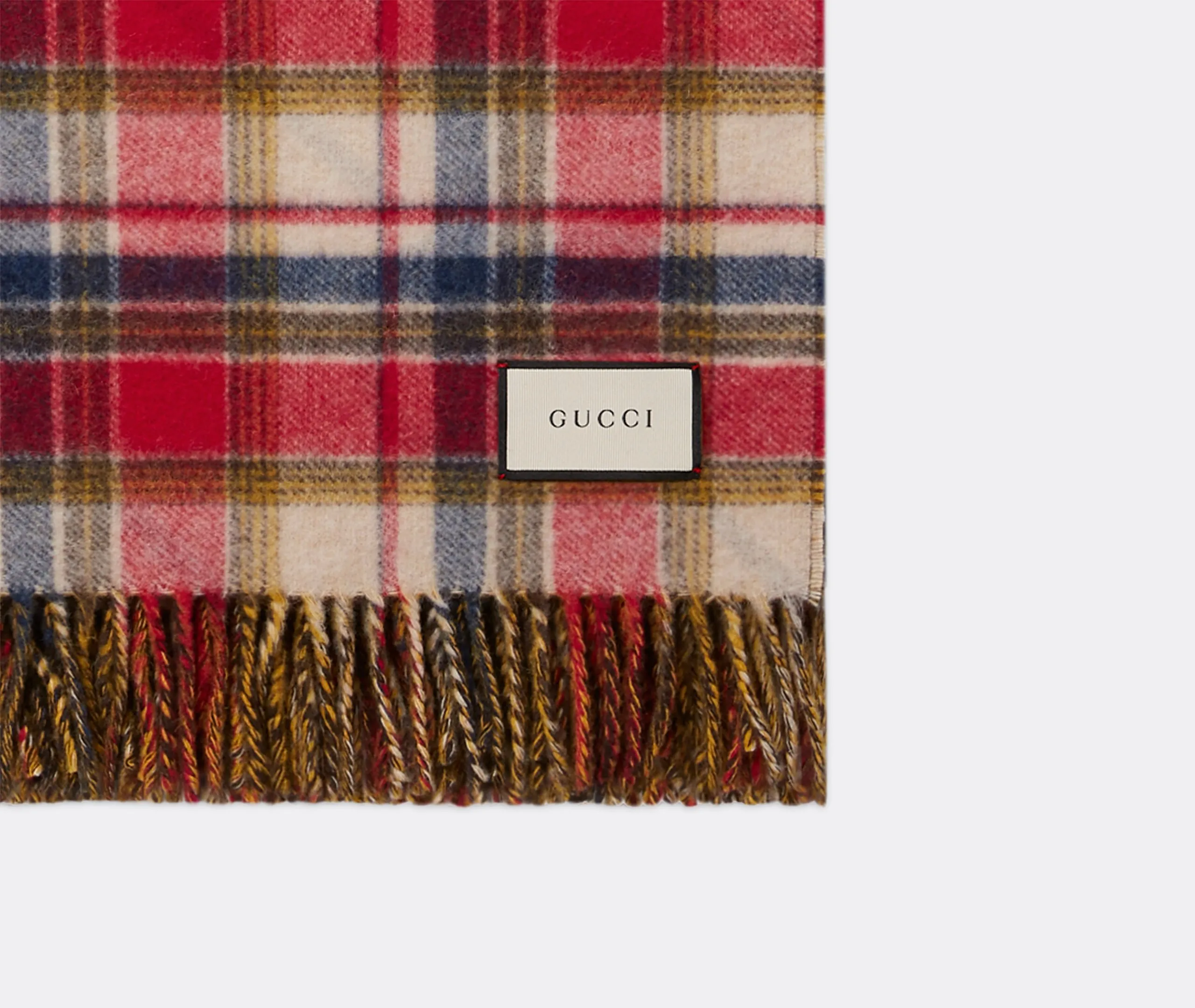 Reversible Wool Blanket with Fringed Edges - Red