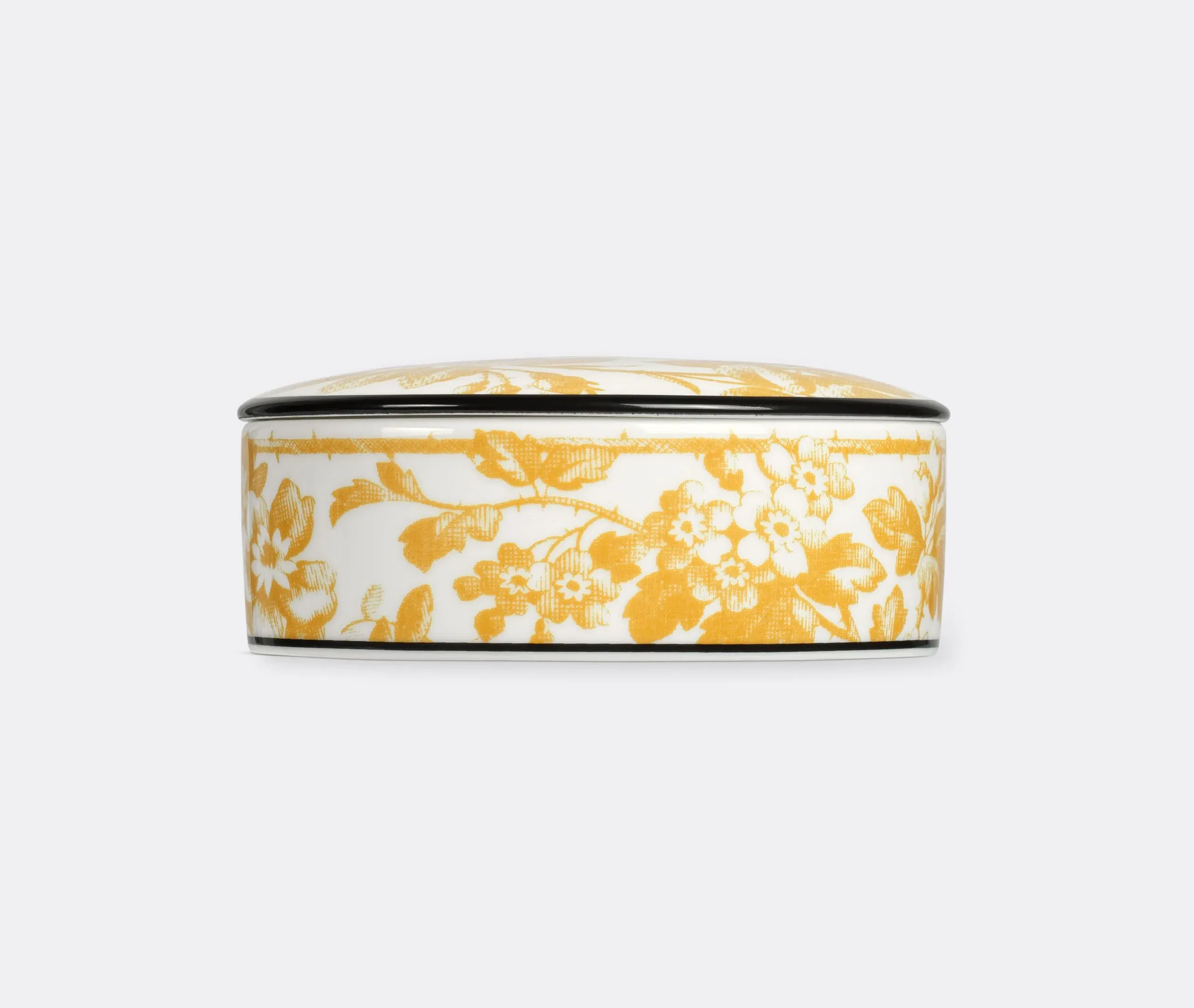Round Storage Box with Print - Yellow, Porcelain