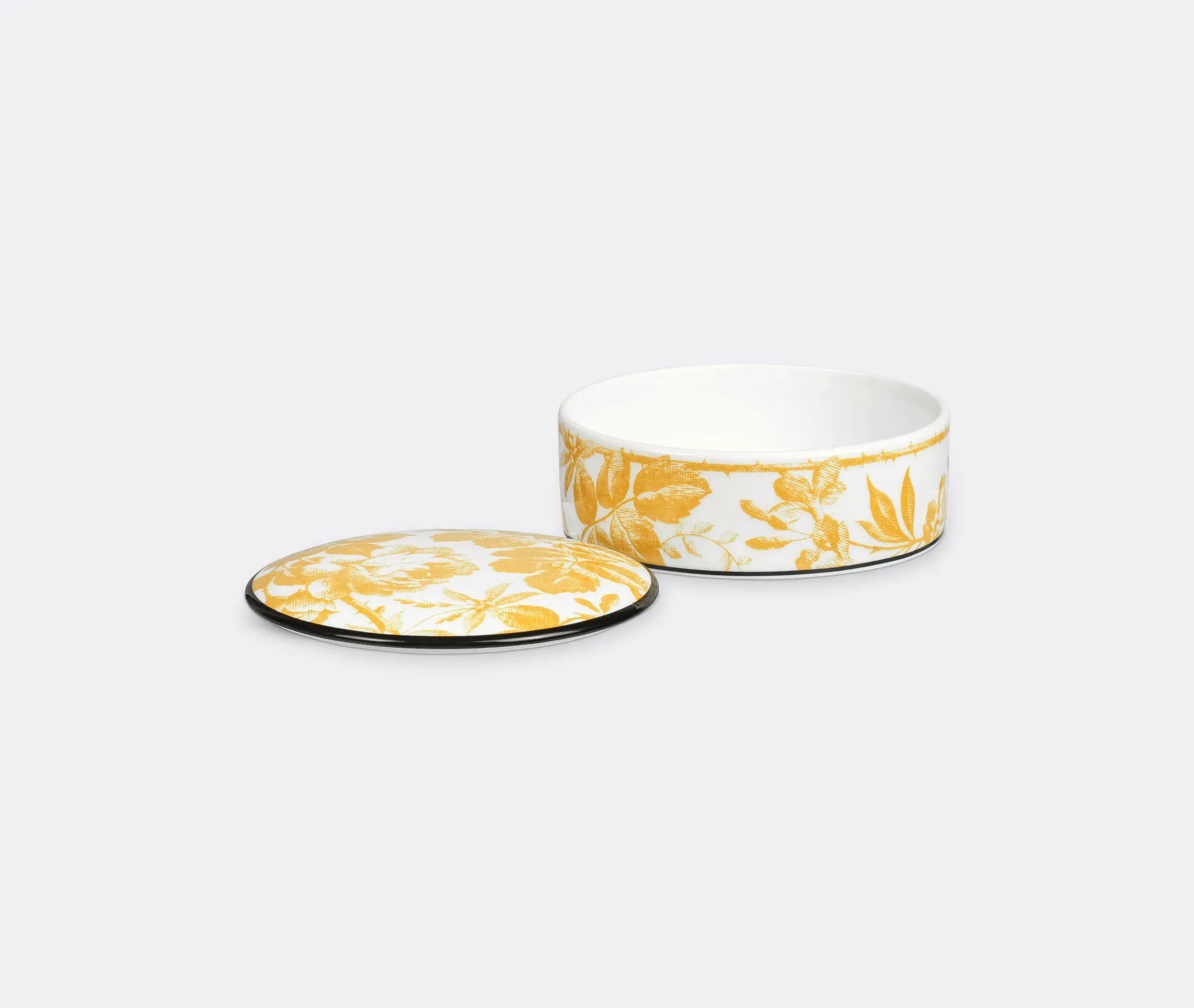 Round Storage Box with Print - Yellow, Porcelain