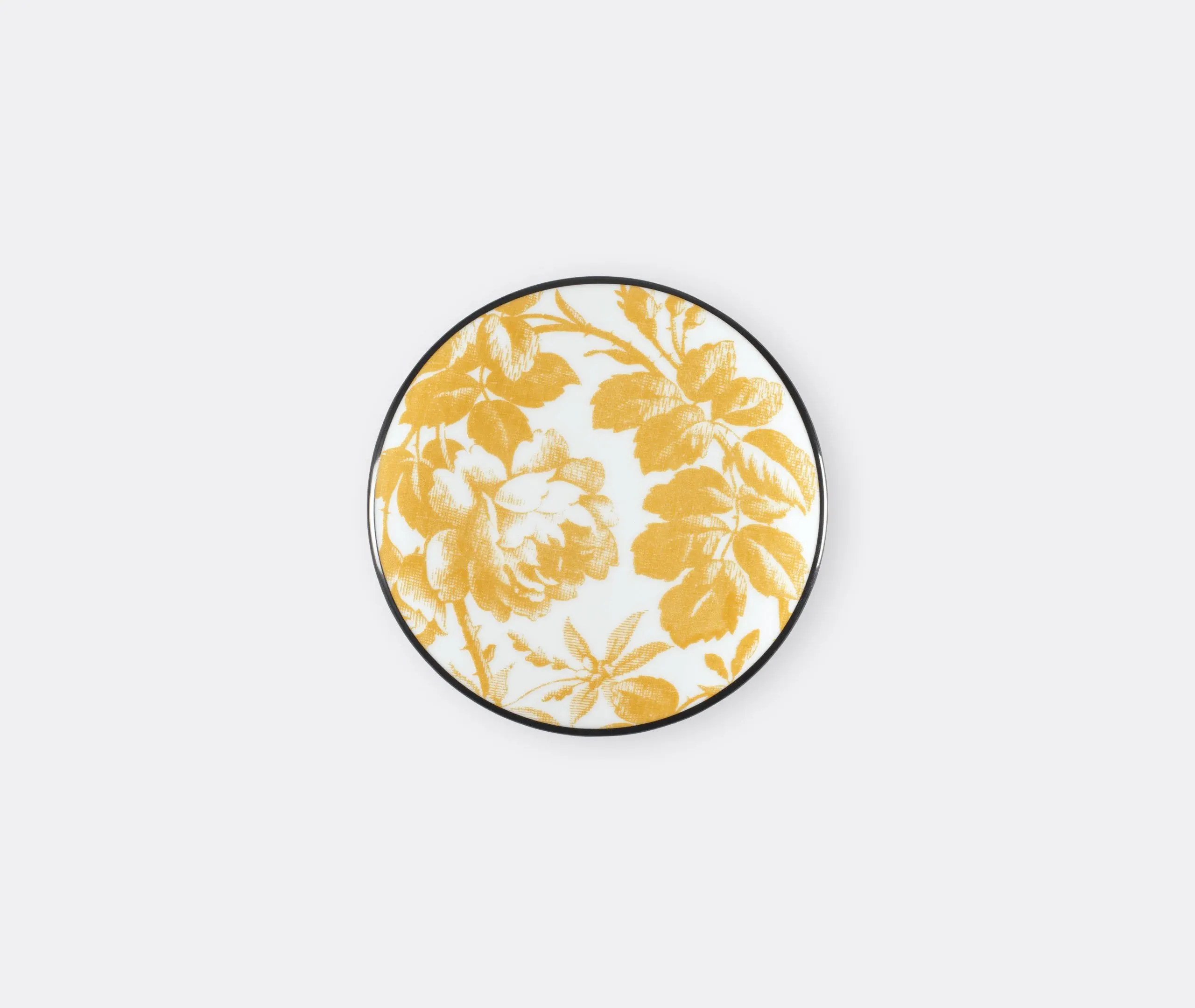 Round Storage Box with Print - Yellow, Porcelain