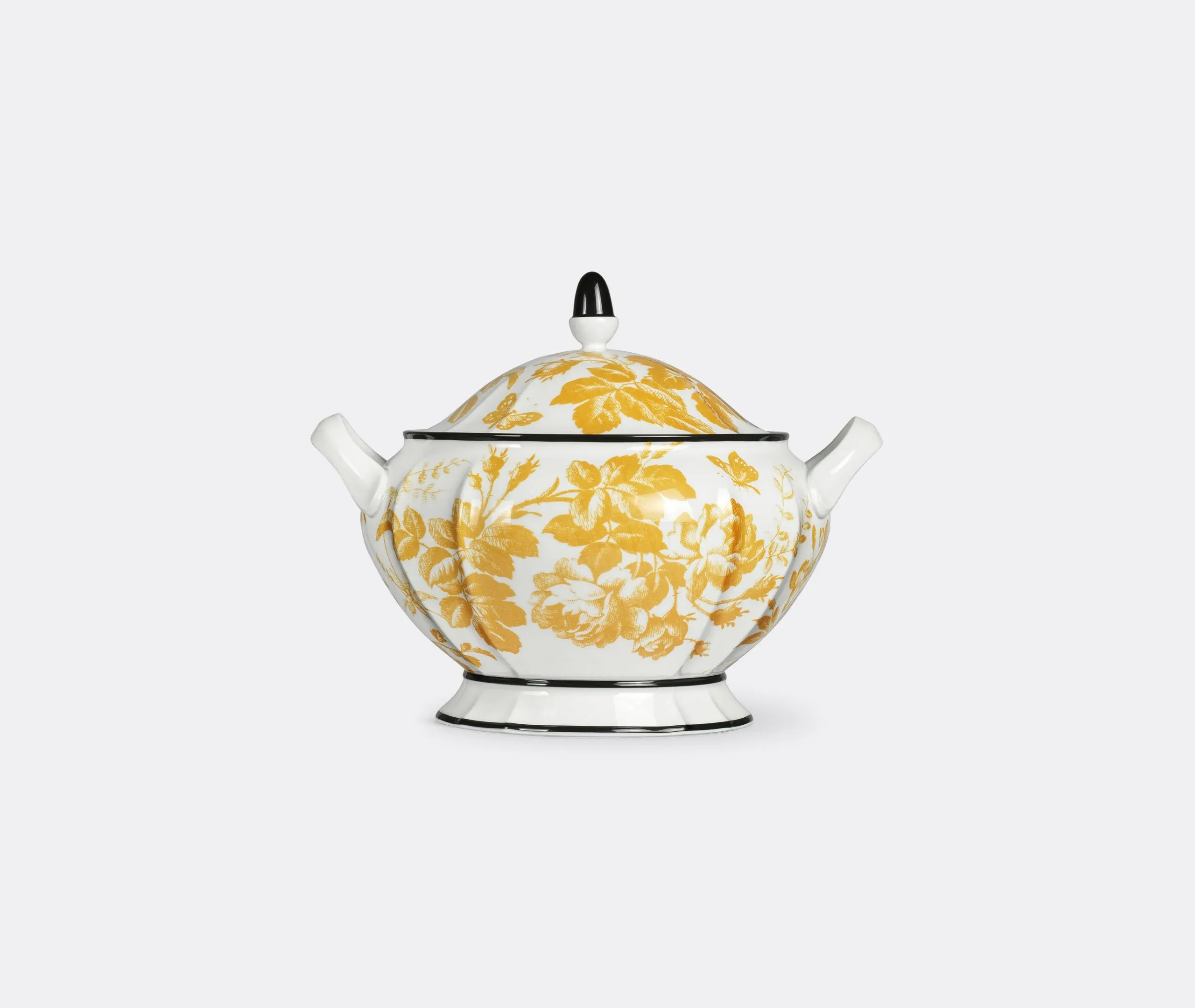 Soup Tureen with Herbarium Print - Yellow, Porcelain