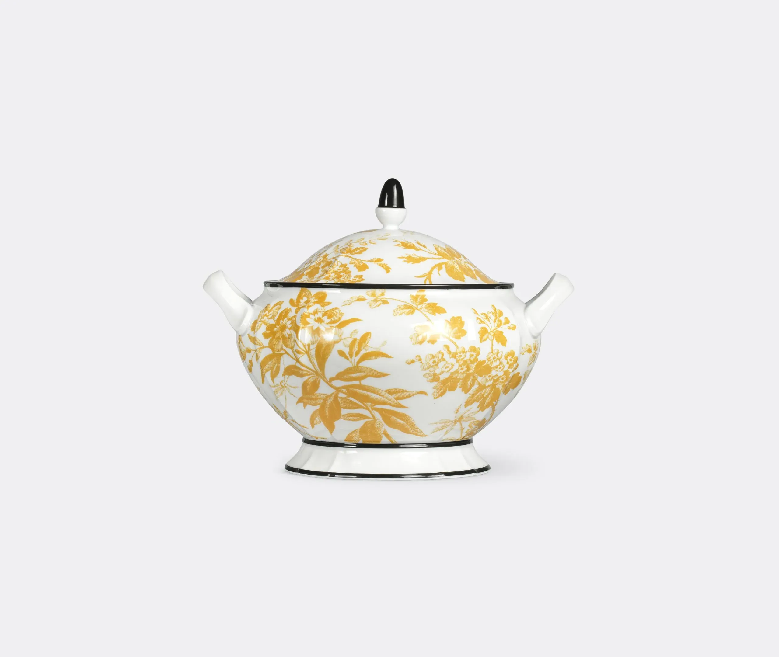 Soup Tureen with Herbarium Print - Yellow, Porcelain