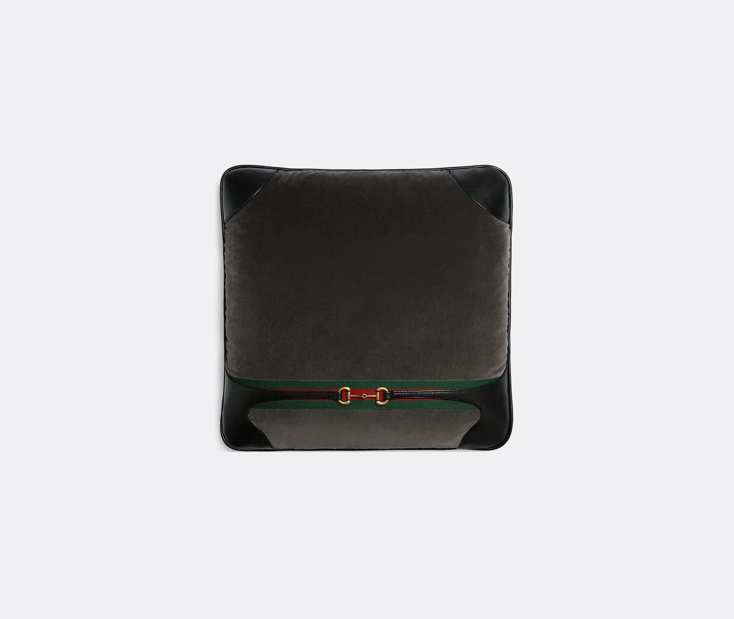 Square Cushion with Hardware Detail - Grey, Velvet image